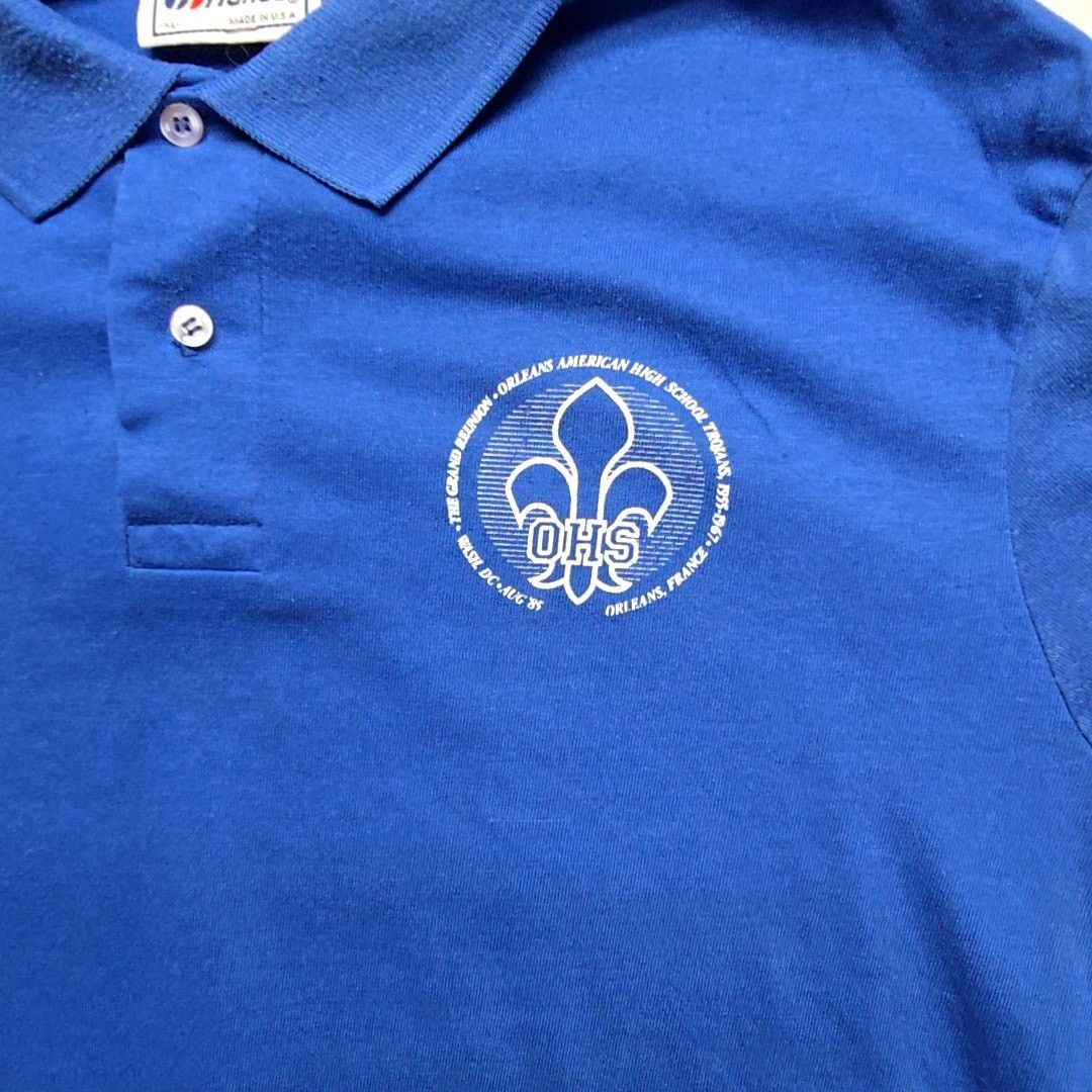 Hanes Vintage Orlean American Highschool Polo Blue XL Shirt 90s Size US XL / EU 56 / 4 - 2 Thumbnail