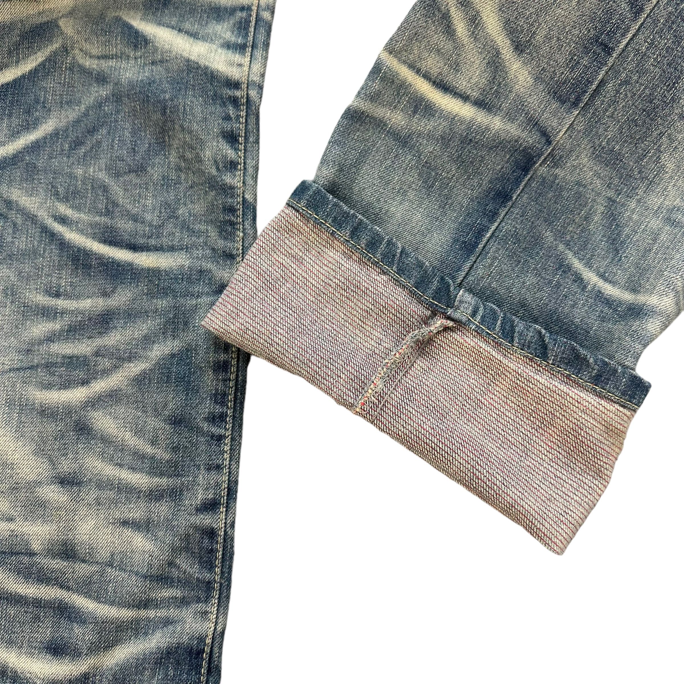 Japanese Brand ANTIQUA TRASHED LIGHT WASH ZEBRA PILE JEANS #8858-032 Size 32" / US 10 / IT 46 - 7 Thumbnail