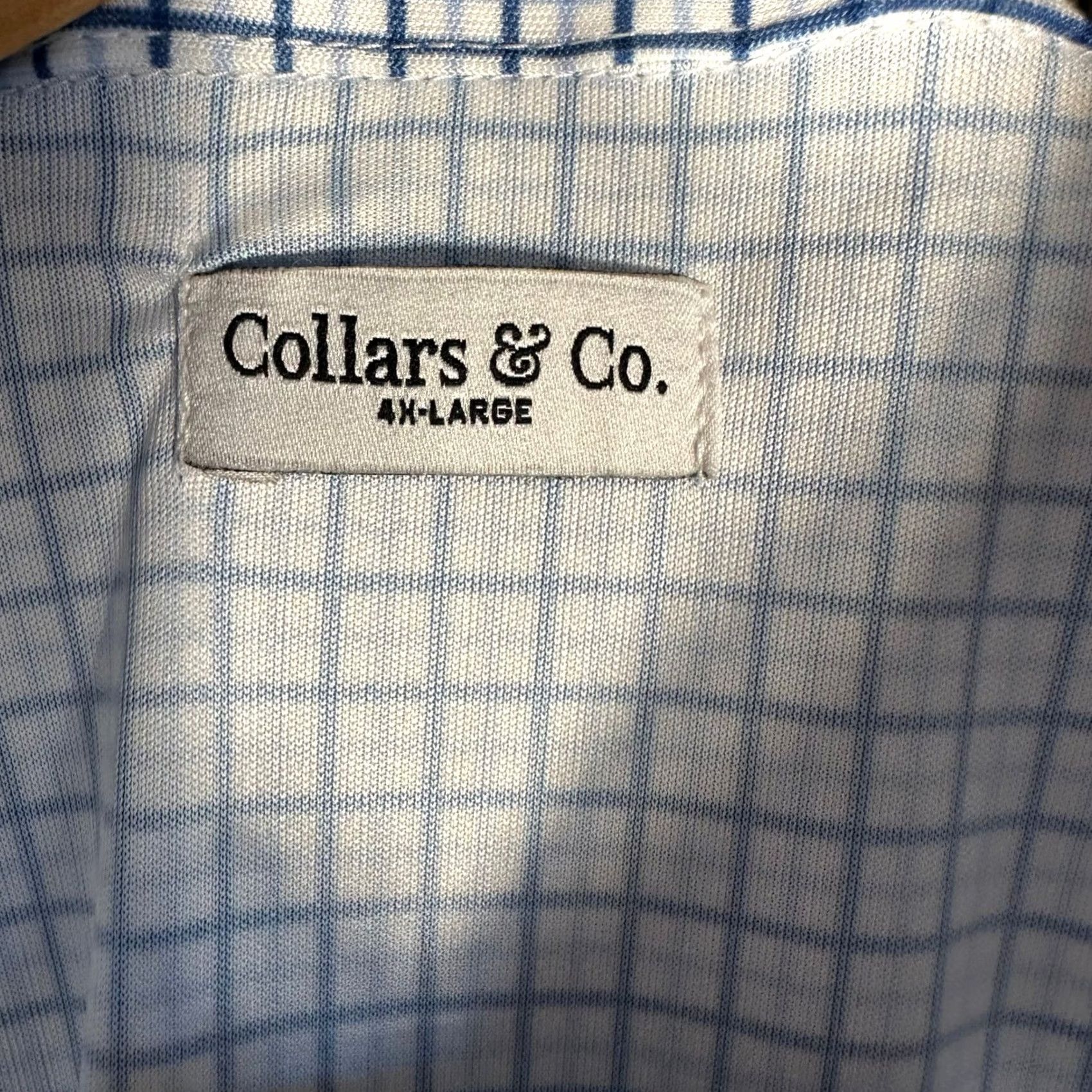 CO Collars & Co Mens Dress Collar Polo Shirt 4XL Blue White Check Stretch New Size 48R - 4 Thumbnail