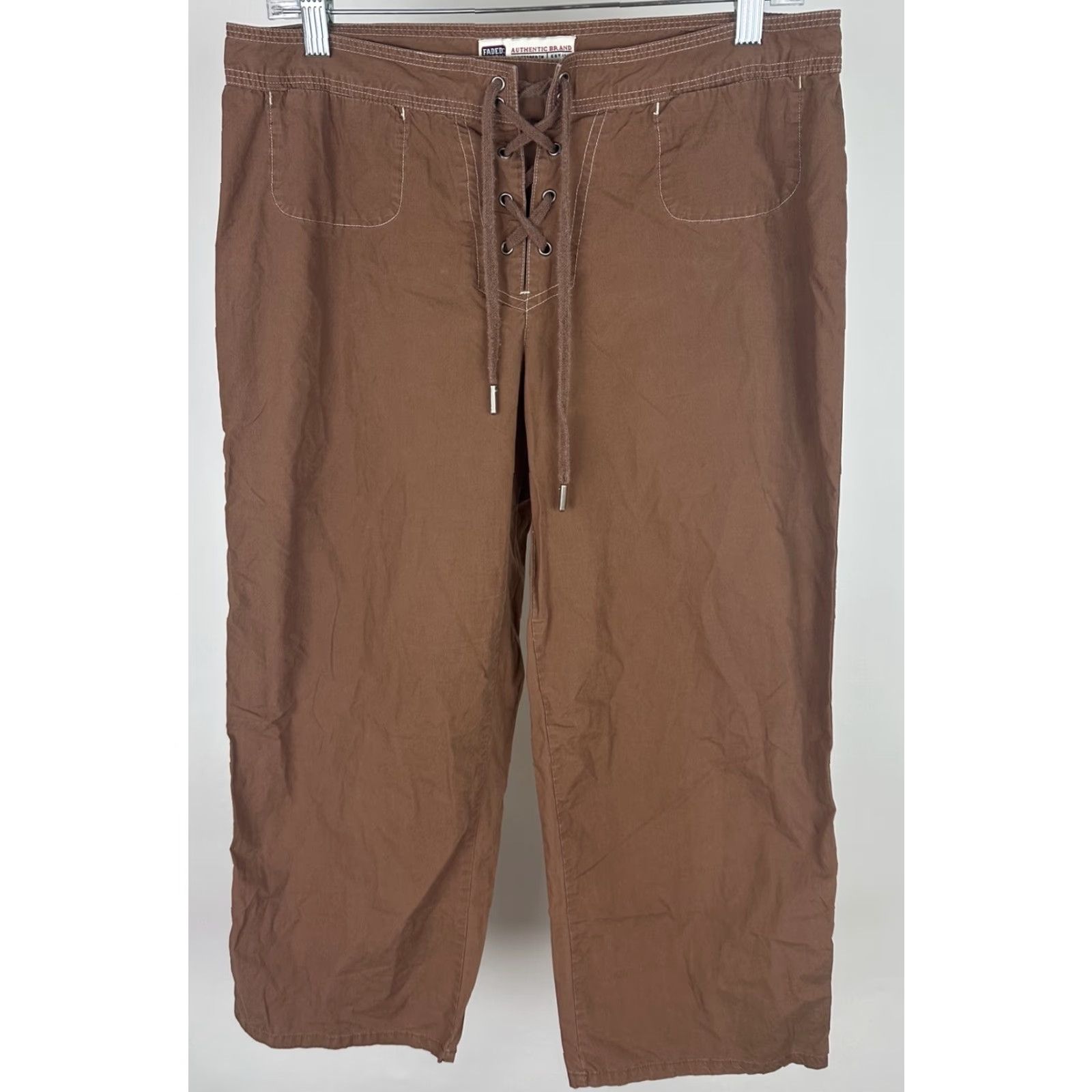 Faded Glory VINTAGE Capri Pants 90s Y2K Brown Cropped Lace Up Corset Lightweight Cotton 23In Inseam M Size M / US 6-8 / IT 42-44 - 2 Thumbnail