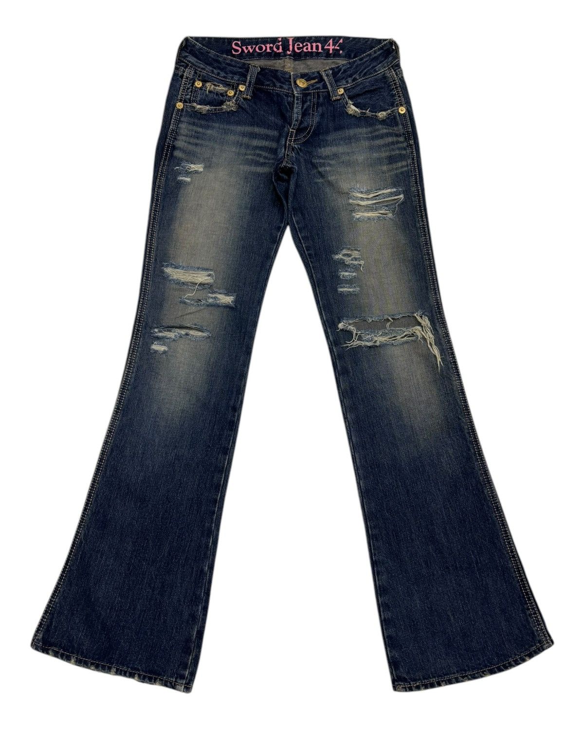 Hysteric Glamour Flare Jeans Japanese Sword Fish Distressed Low Rise Jeans Size US 28 / EU 44 - 3 Thumbnail