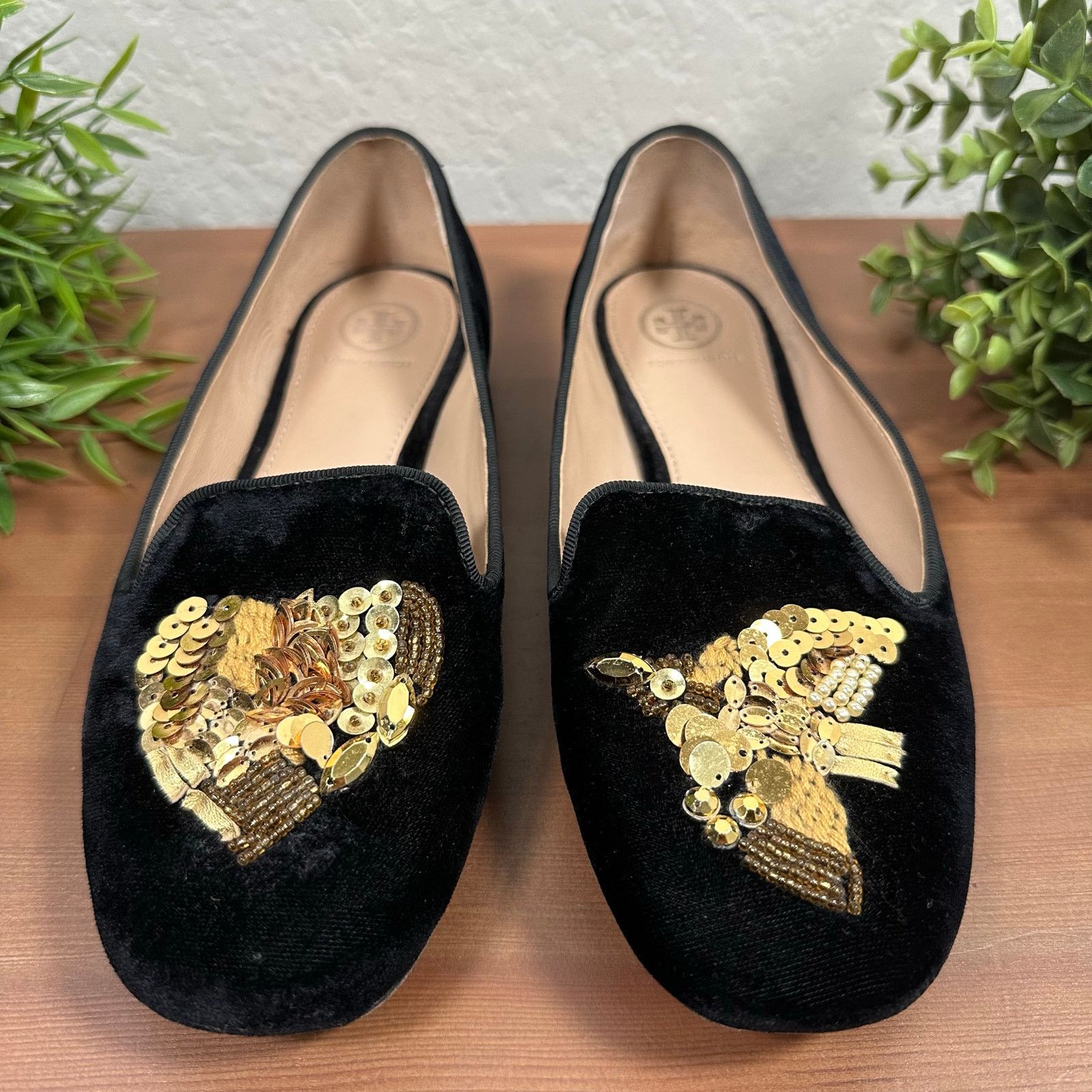 Tory Burch Tory Burch Embellished Peace Smocking Flats Black Velvet Size US 7.5 / IT 37.5 - 3 Thumbnail