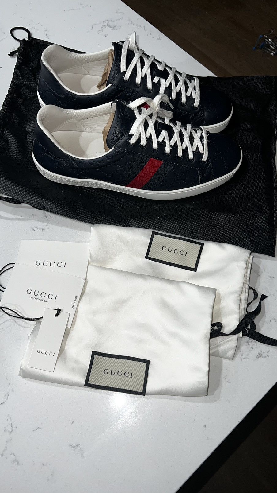 Gucci Gucci Ace Navy Monogram Size US 10.5 / EU 43-44 - 9 Thumbnail