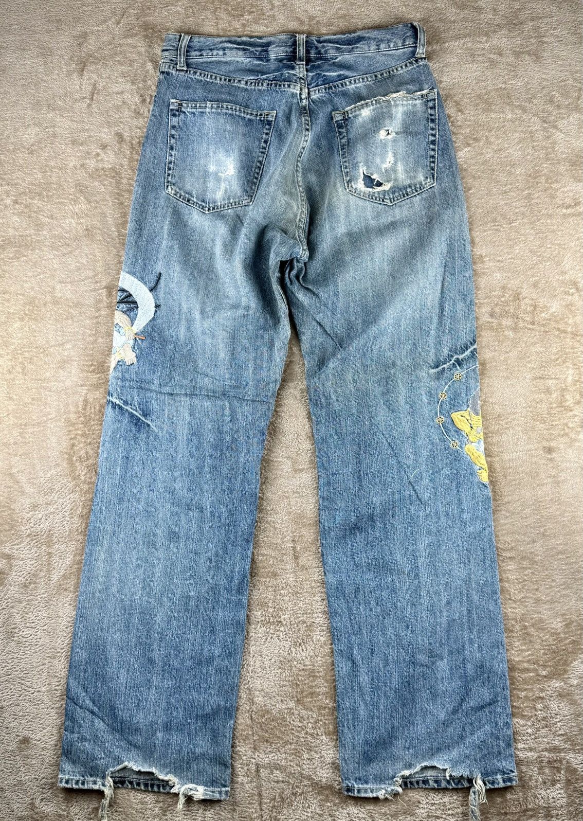 Japanese Brand Vtg art jeans denim sukajan sashiko distressed baggy Size US 31 - 2 Thumbnail