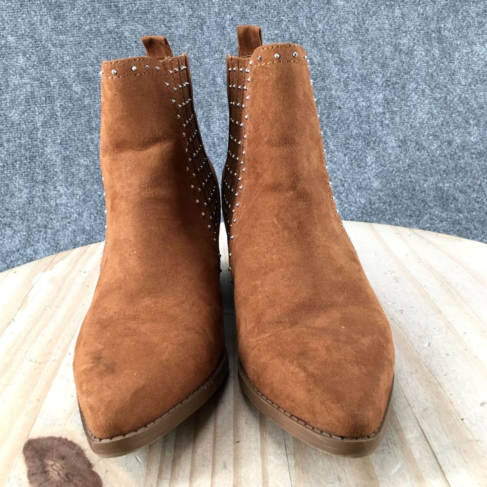 Vintage Maurices Audra Studded Pointed Toe Ankle Booties Brown Boots Womens 9.5 M Heel Mid Block Leather Fatigue? Size US 10 / IT 40 - 5 Thumbnail