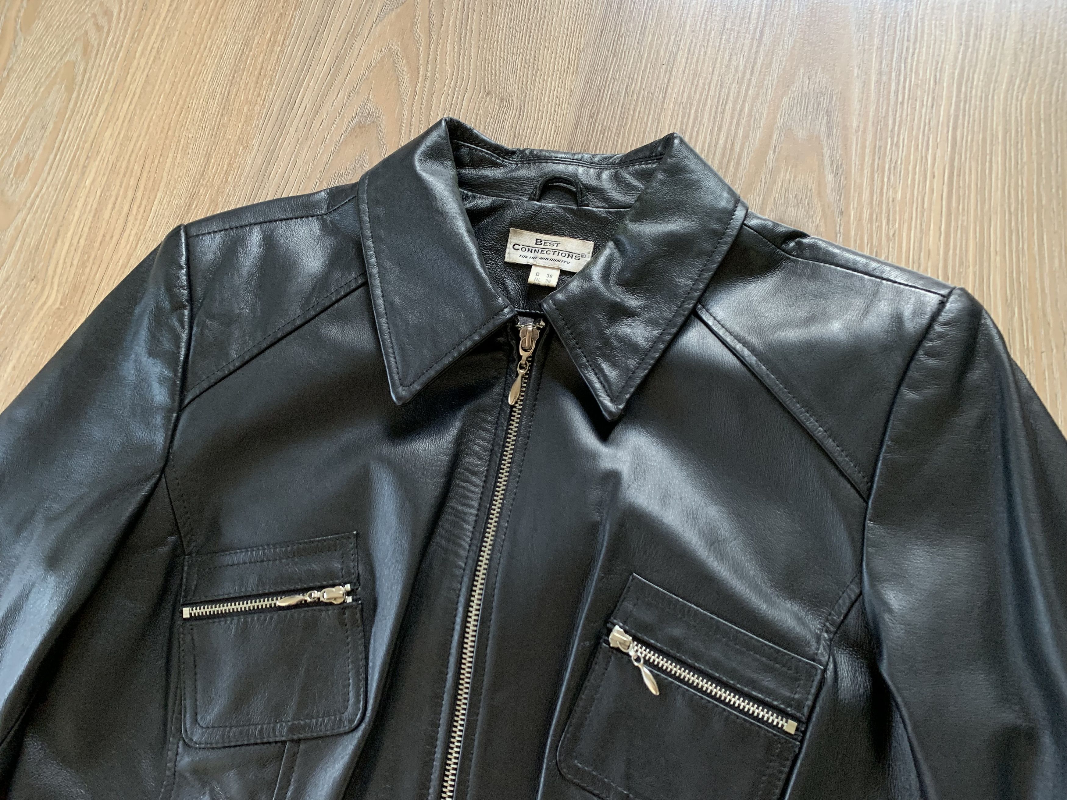 Other Vintage Best Connections Black Leather Zip Pocket Jacket Size M / US 6-8 / IT 42-44 - 5 Thumbnail