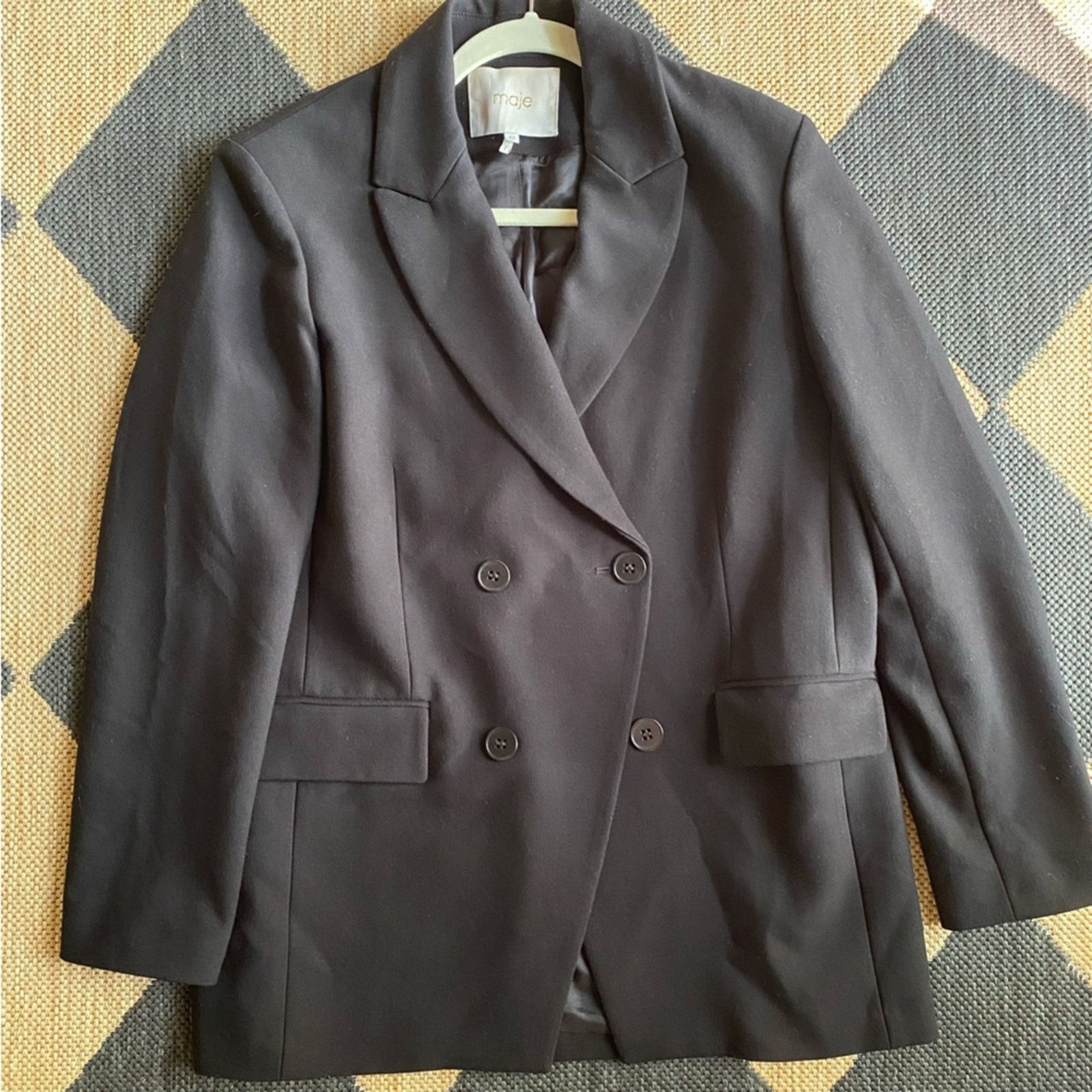 Maje MAJE VOGA $565 Black Double-Breasted Crepe Blazer FR42 US 10 Size L / US 10 / IT 46 - 3 Thumbnail