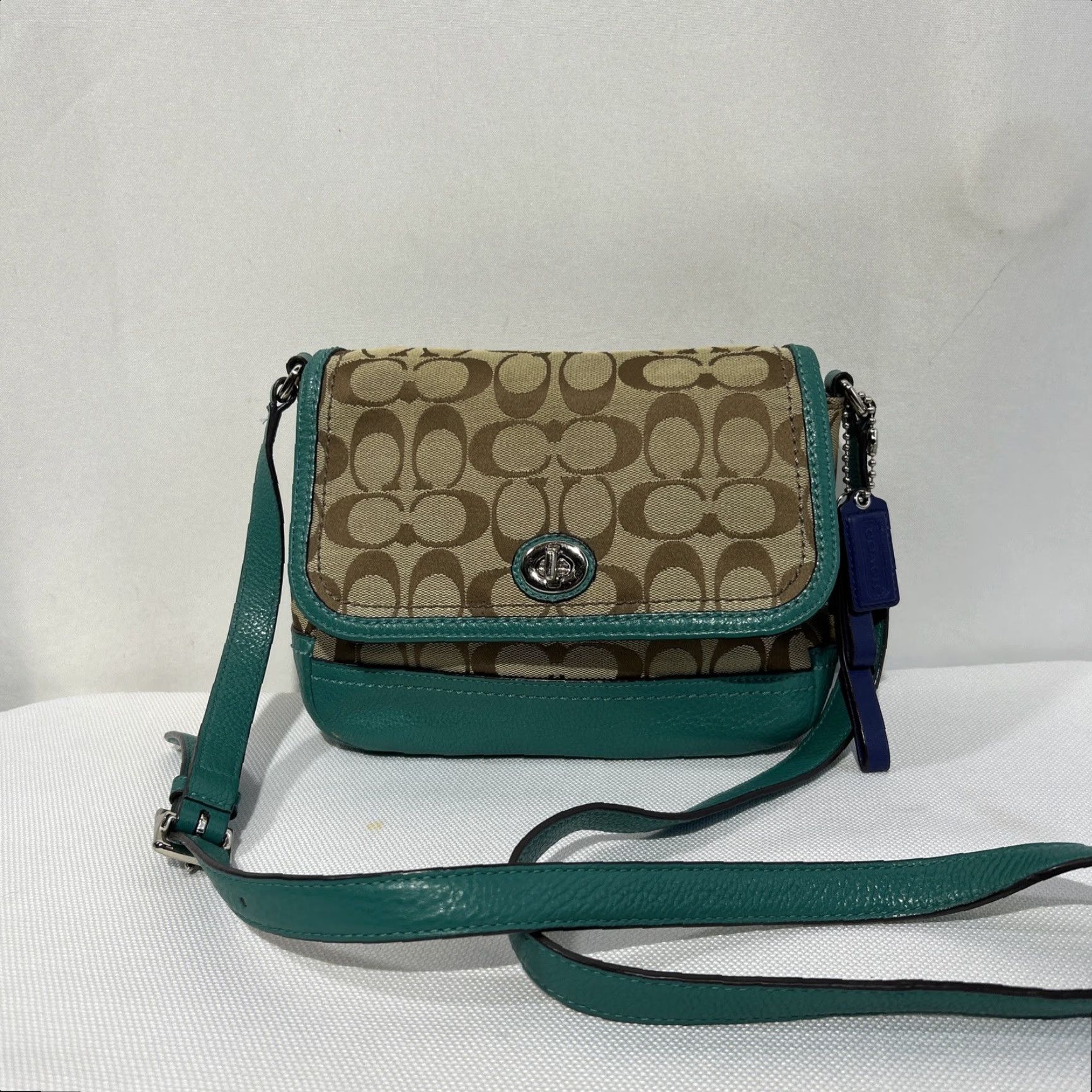 Coach Coach Signature Brown Green Canvas Messenger Bag Crossbody, Small, Women, F23286 Size ONE SIZE - 2 Thumbnail