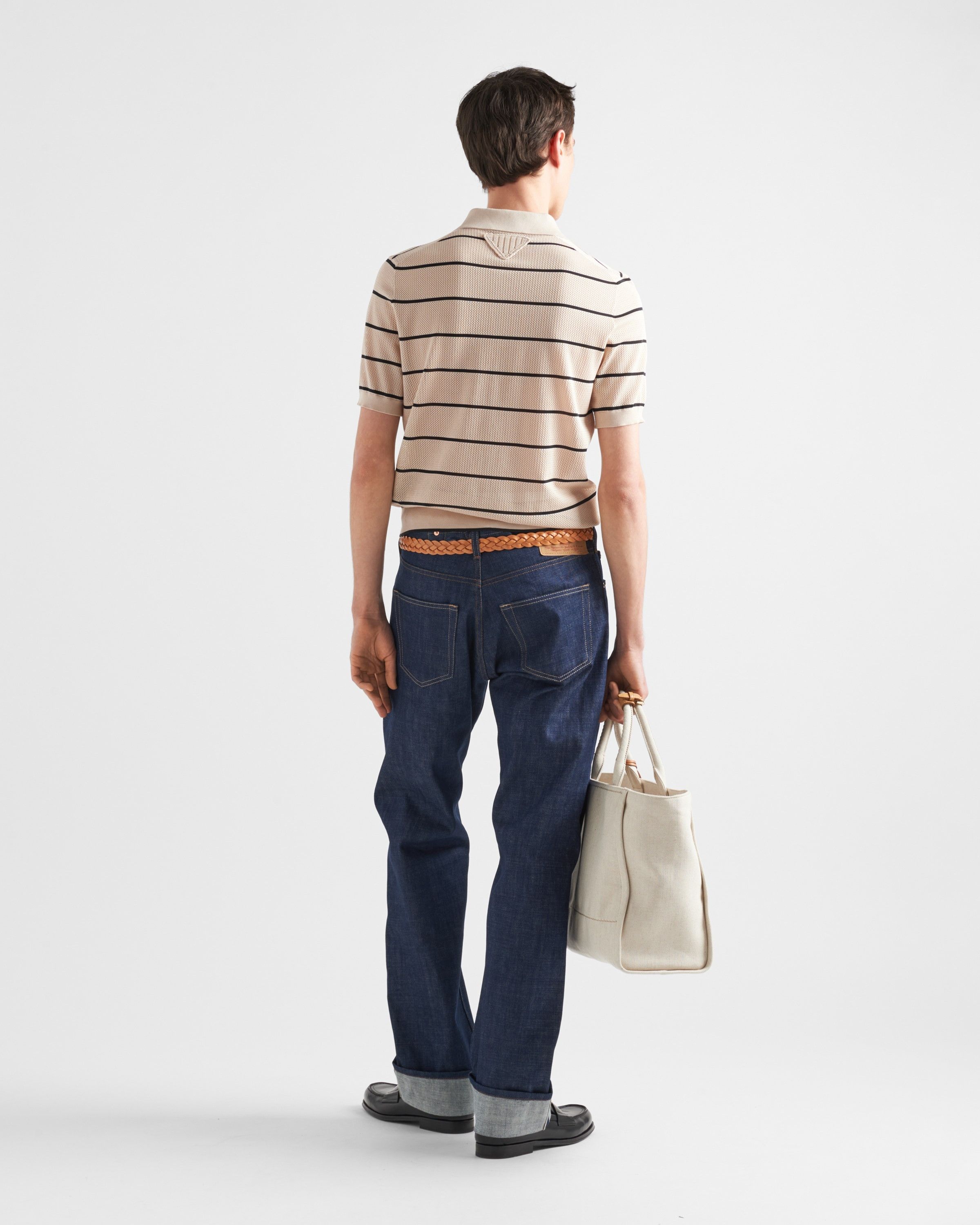 Prada o1bcso1str1025 Silk And Cotton Knit Polo Shirt Beige/Black Size US S / EU 44-46 / 1 - 5 Thumbnail