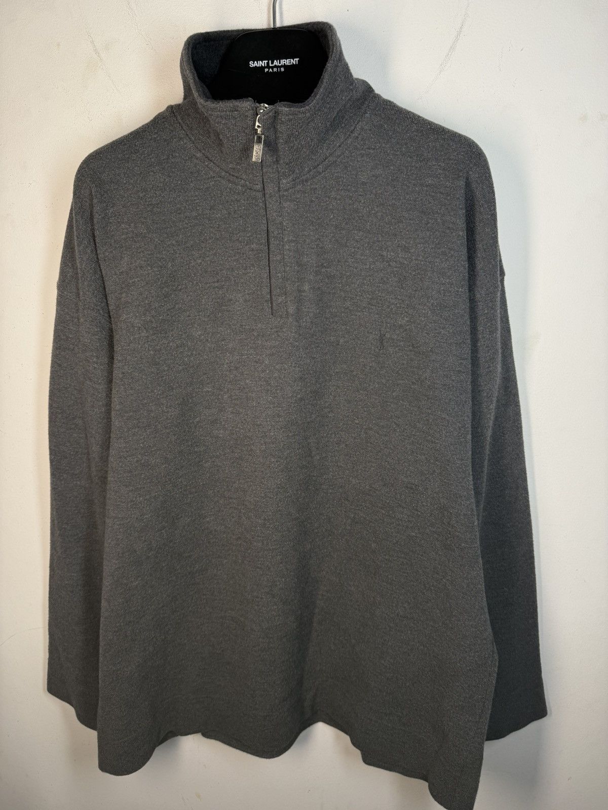 Yves Saint Laurent 90s YSL Sweatshirt 1/4 Quarter Zip Grey Vintage Sweater Size US XL / EU 56 / 4 - 9 Thumbnail