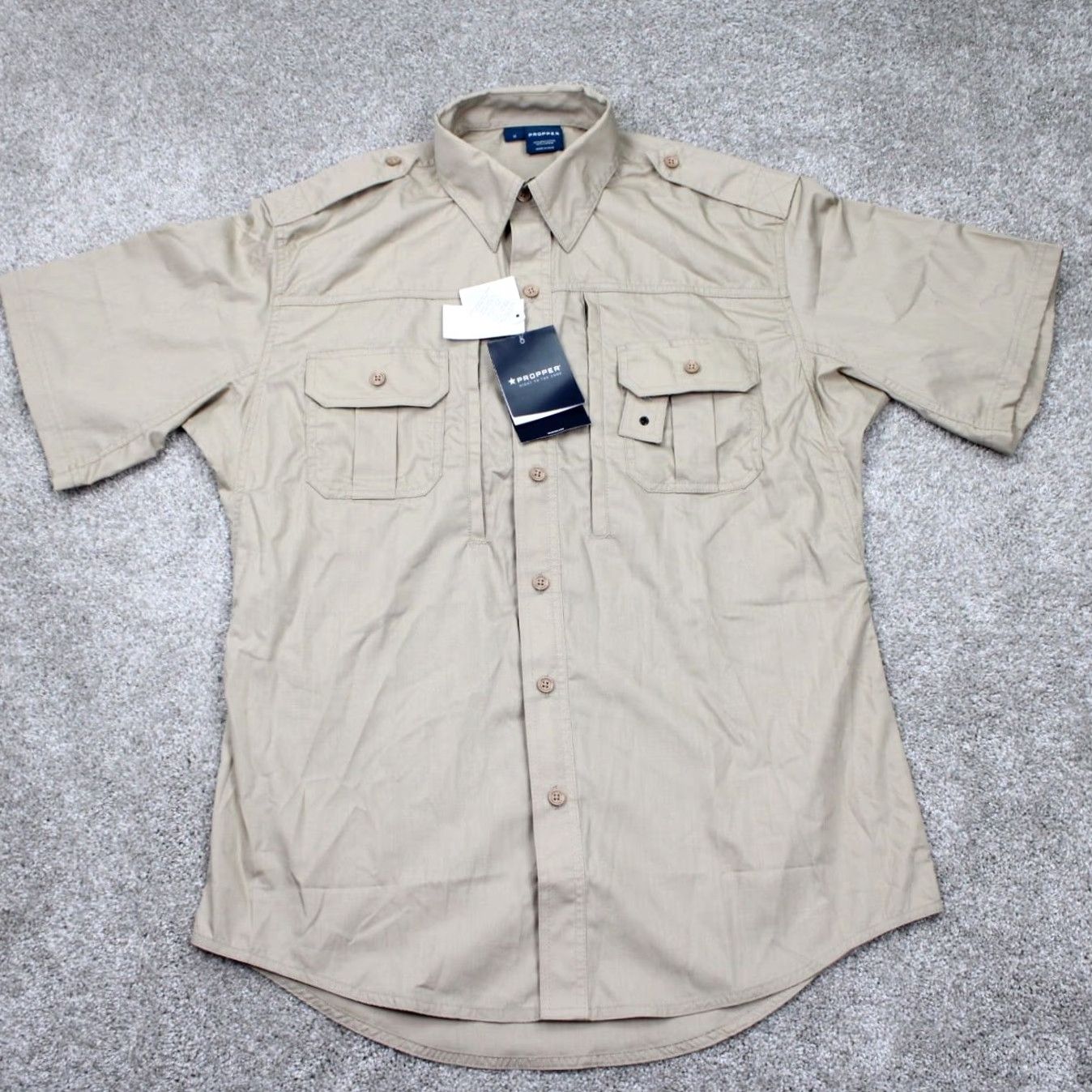 Propper PROPper Tactical Shirt Mens Medium Beige Short Sleeve Button-Up NWT Polyester Cotton S/S Pockets Size US M / EU 48-50 / 2 - 2 Thumbnail