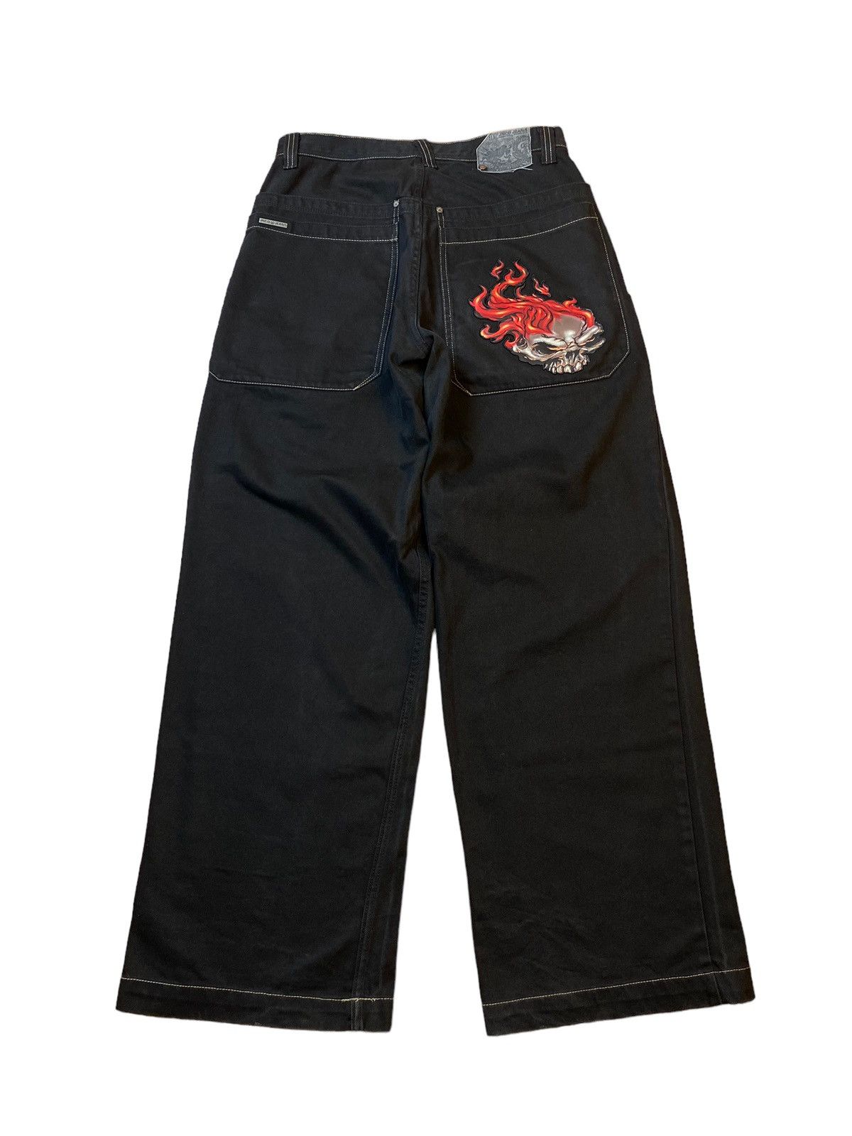 Vintage JNCO Flamming Skull Baggy Wide Leg Raver Jeans Black