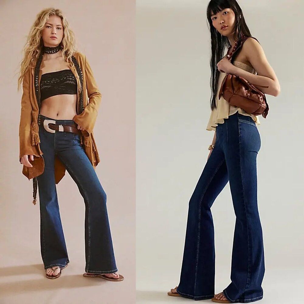 Free People New Free People We The Free Kiera Pull-On Flare Blue Nights Size 29" - 2 Thumbnail