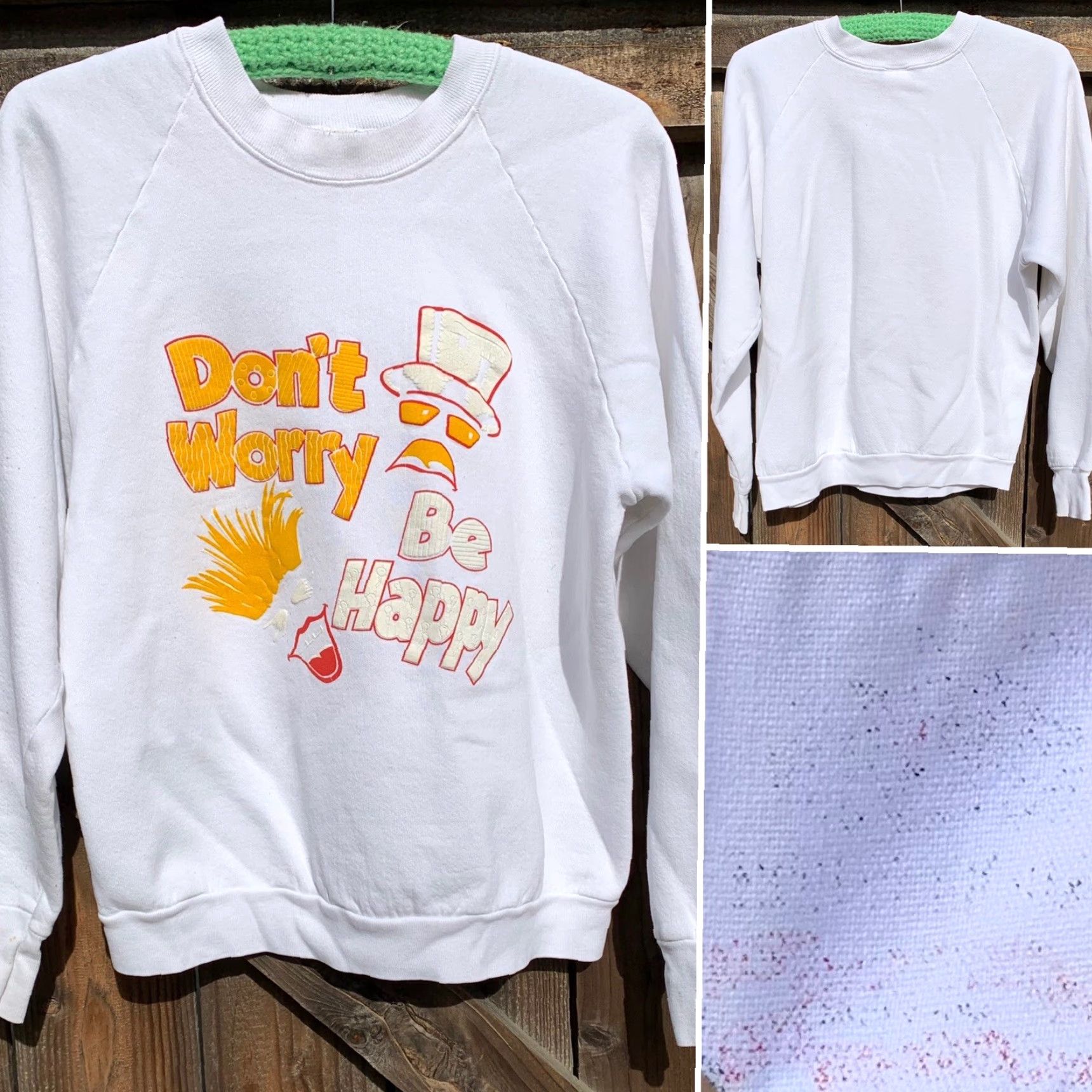 Vintage VINTAGE Don’t Worry Be Happy raglan sweatshirt 80s 90s 1980s Size M Mens White Graphic Sweatshirt Raglan Pullover Jumper Sweater Size US M / EU 48-50 / 2 - 2 Thumbnail