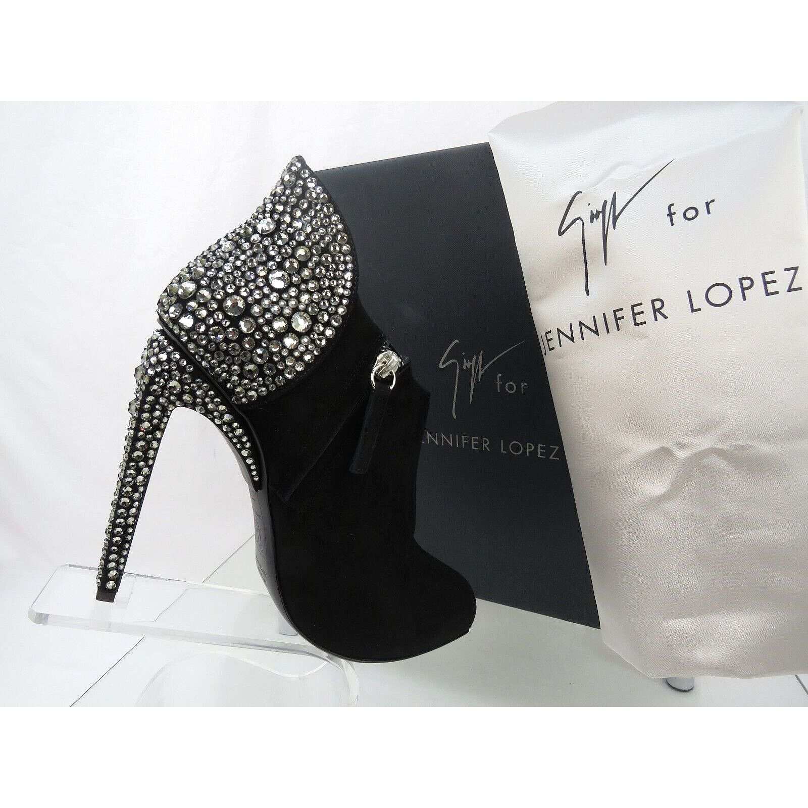 Giuseppe Zanotti LOPEZ FRIDA 120 BLACK SUEDE CRYSTALS ZIP BOOTIE PUMPS 40 Size US 10 / IT 40 - 2 Thumbnail