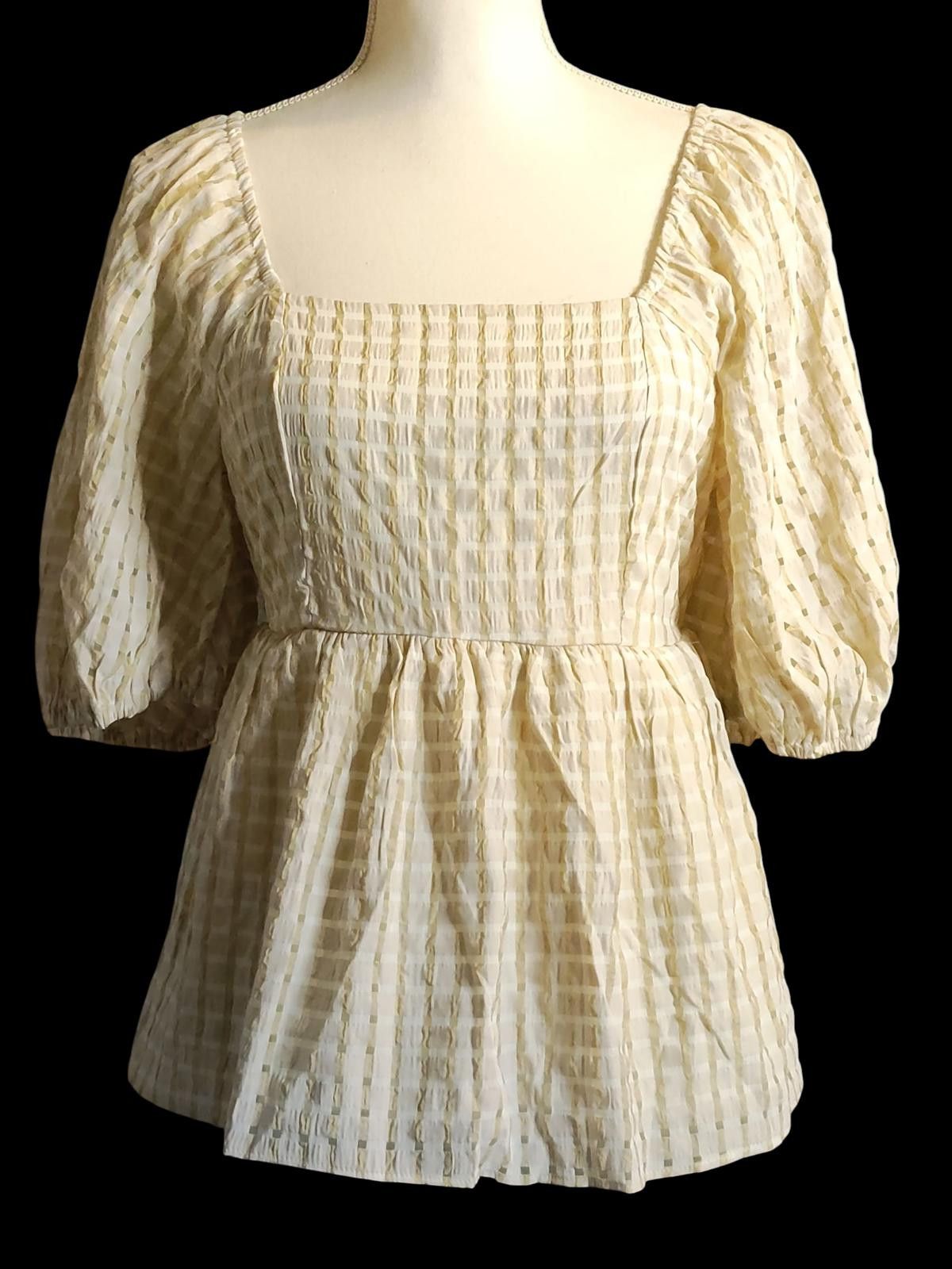 Other Cato Beige Puff Sleeve Square Neck Blouse Size M / US 6-8 / IT 42-44 - 3 Thumbnail
