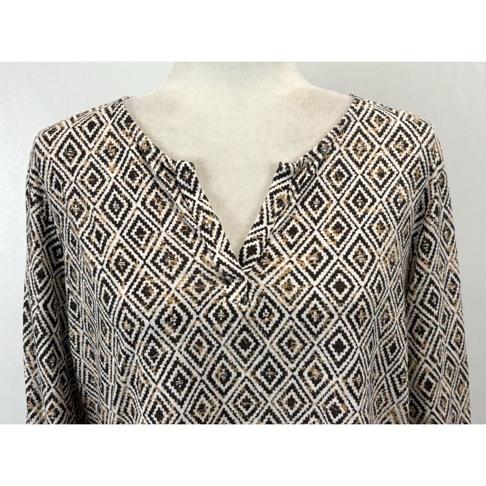 Vintage Chicos Diamond Print Tunic Top Shirt Sz 2 US Large 3/4 Sleeves Casual Tshirt Size L / US 10 / IT 46 - 5 Thumbnail