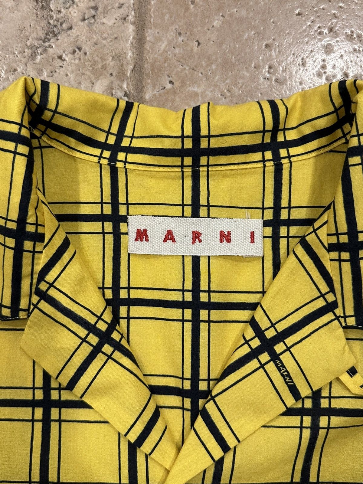 Marni Marni Checkered Grid Poplin Bowling Yellow Shirt Size US XL / EU 56 / 4 - 7 Thumbnail
