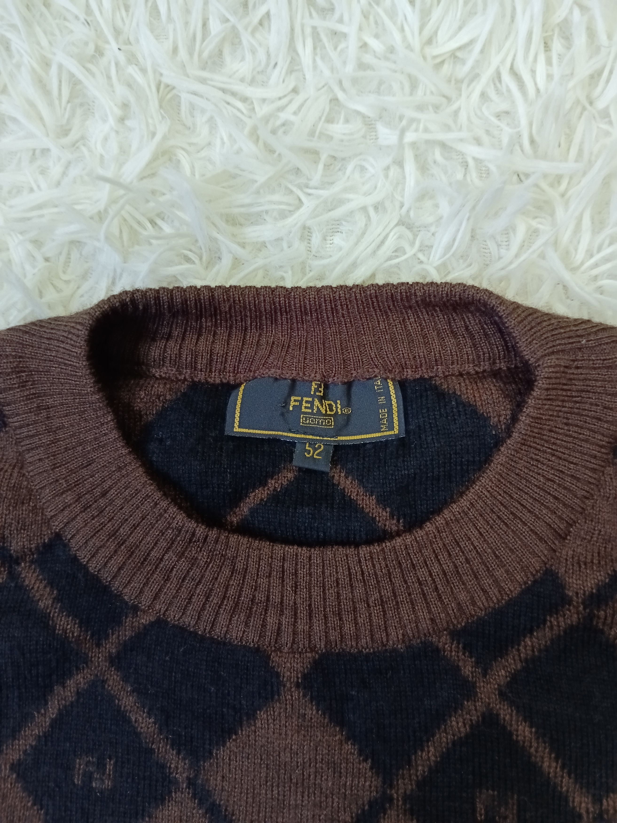 Fendi FENDI ARGYLE KNIT WOOL SWEATSHIRT Size US L / EU 52-54 / 3 - 6 Thumbnail