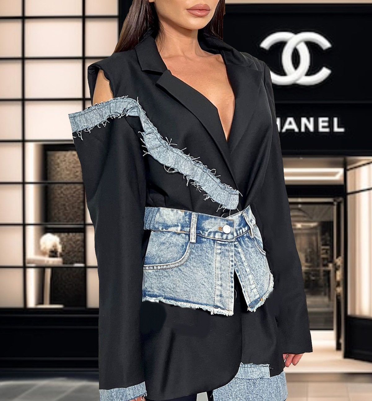 Designer × Other NWT, Lavishly Paris Women’s Designer Denim Patchwork Blazer. Size M / US 6-8 / IT 42-44 - 7 Thumbnail