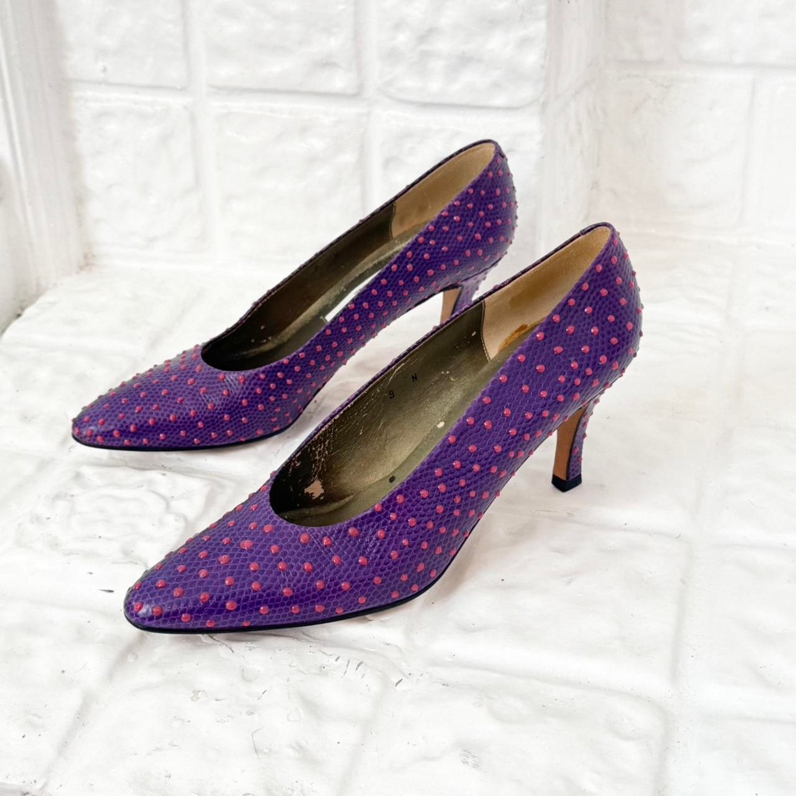 Evan Picone ✧ neon polka dot kitten heels ⋆ vintage evan picone ✧ ⋆ Size US 8.5 / IT 38.5 - 1 Thumbnail
