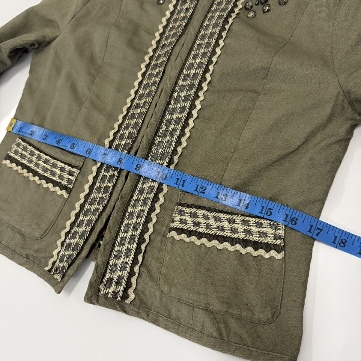 Vivienne Tam 🔥 90s Vivienne Tam Olive Cropped Jacket Boho Beaded Designer Size S / US 4 / IT 40 - 6 Thumbnail