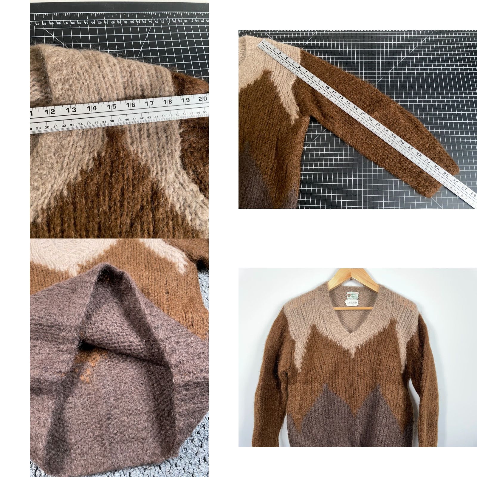 Vintage VINTAGE Jacobson's Wool Mohair V-Neck Sweater Men's Medium Brown Geometric Knit Pullover 50s 60s Hipster Retro Casual Hand Wash Only Size US M / EU 48-50 / 2 - 8 Thumbnail