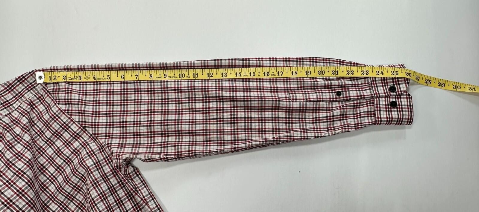 Express Express Fitted Striped/Check Button Up Red Mens M 15-15.5 Size US M / EU 48-50 / 2 - 6 Thumbnail