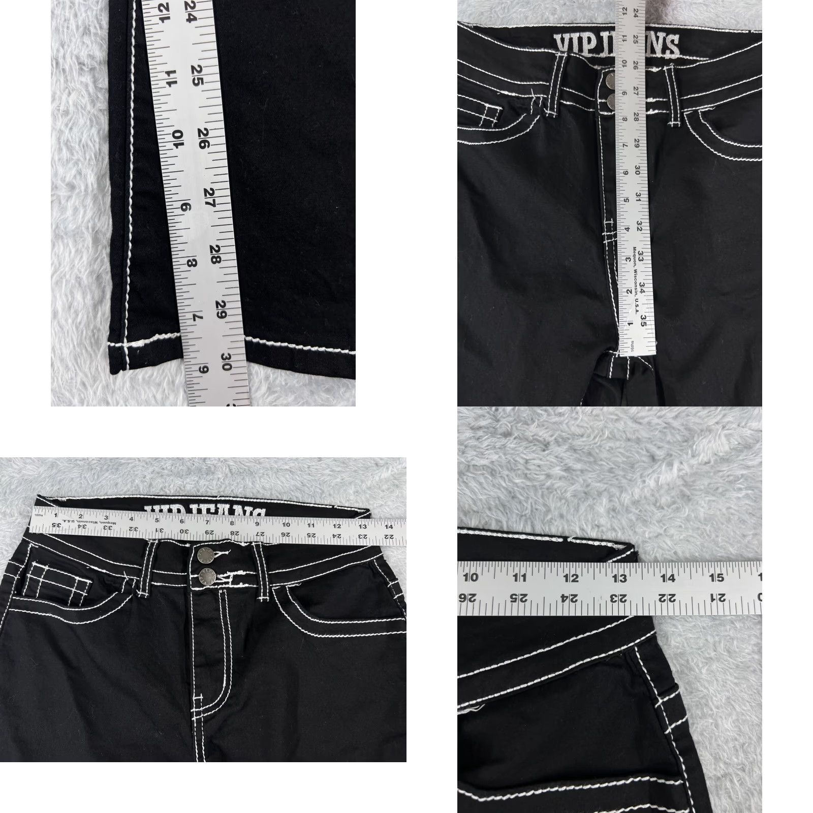 Vintage VIP Jeans Women's Jeans Regular Mid Black 26x30 5-Pocket Distressed Flared Denim Cotton Blend Vintage No N/A Size 32" / US 10 / IT 46 - 8 Thumbnail