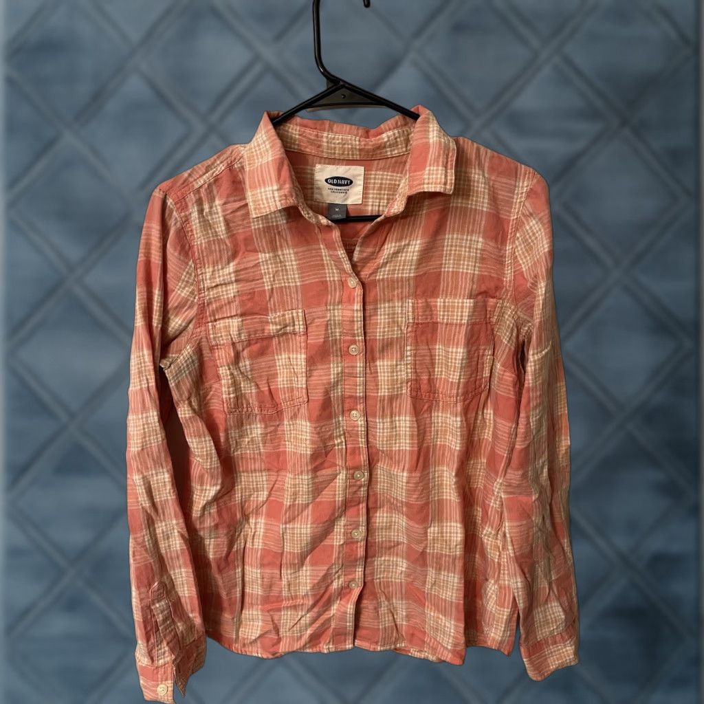 Old Navy VINTAGE Old Navy Women's Flannel Shirt Casual Office Wear Pink Plaid Long Sleeve M Size M / US 6-8 / IT 42-44 - 1 Thumbnail
