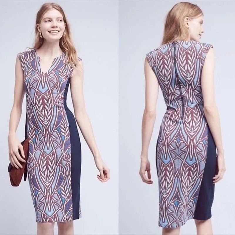 Anthropologie Anthropologie HD in Paris Cleo Jacquard Sheath Midi Dress Size S / US 4 / IT 40 - 2 Thumbnail