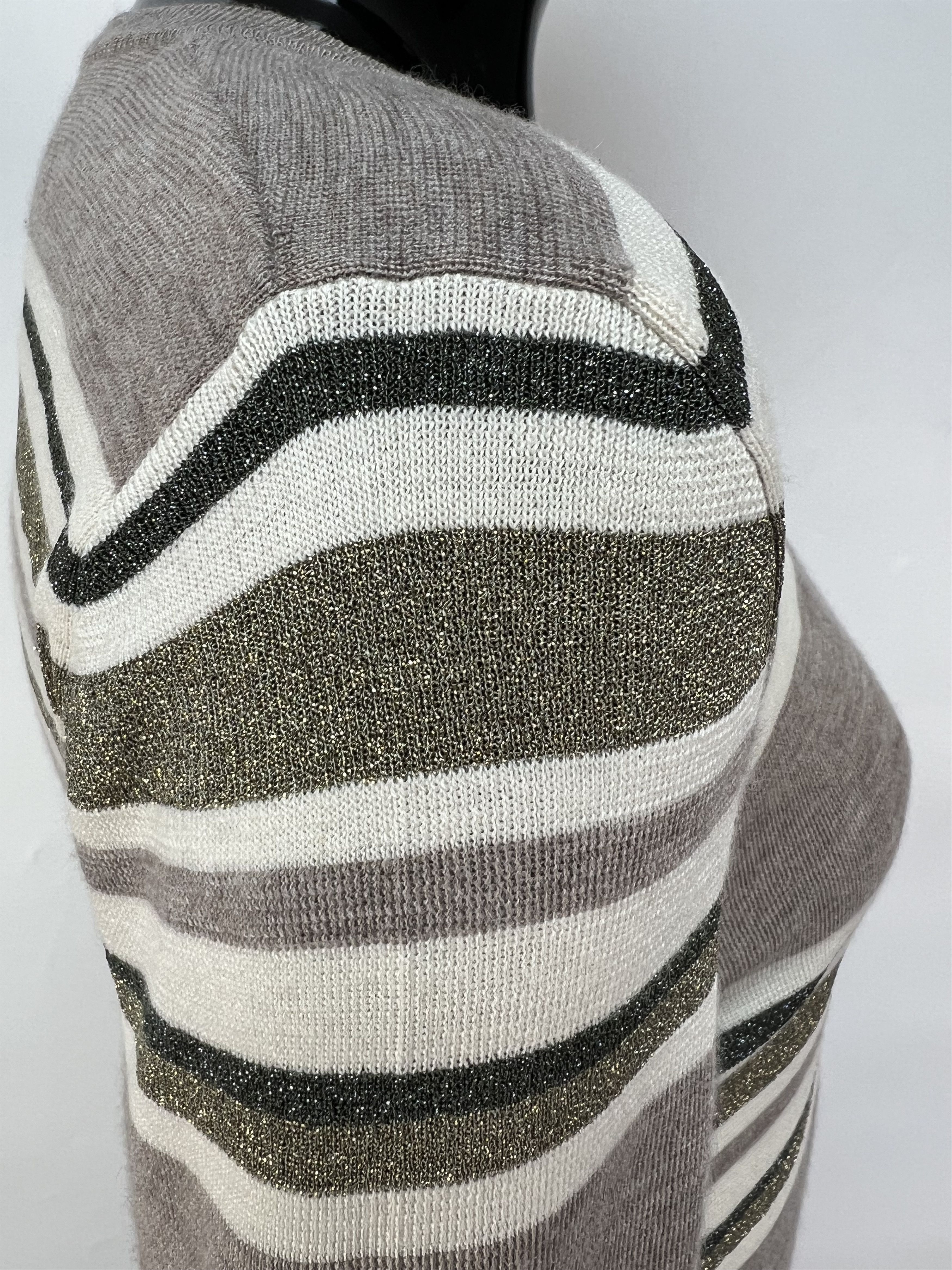 Brunello Cucinelli Brunello Cucinelli Wool Cashmere Striped V-Neck Sweater Size L / US 10 / IT 46 - 11 Thumbnail
