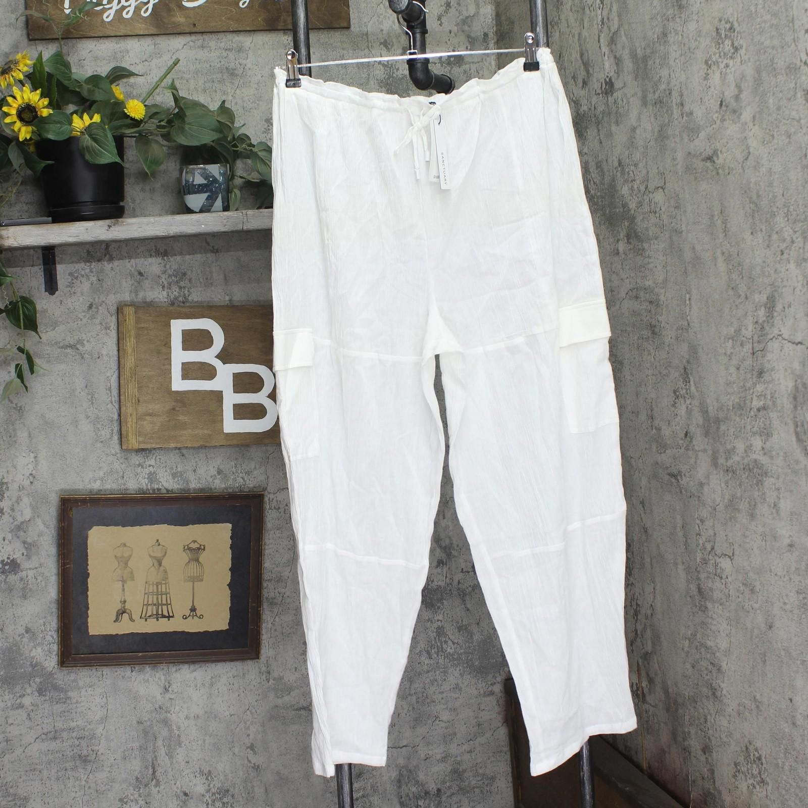 Sanctuary Nwt Sanctuary Crinkle Cargo Pants Sacc25849 Crinkle White L Size ONE SIZE - 1 Thumbnail