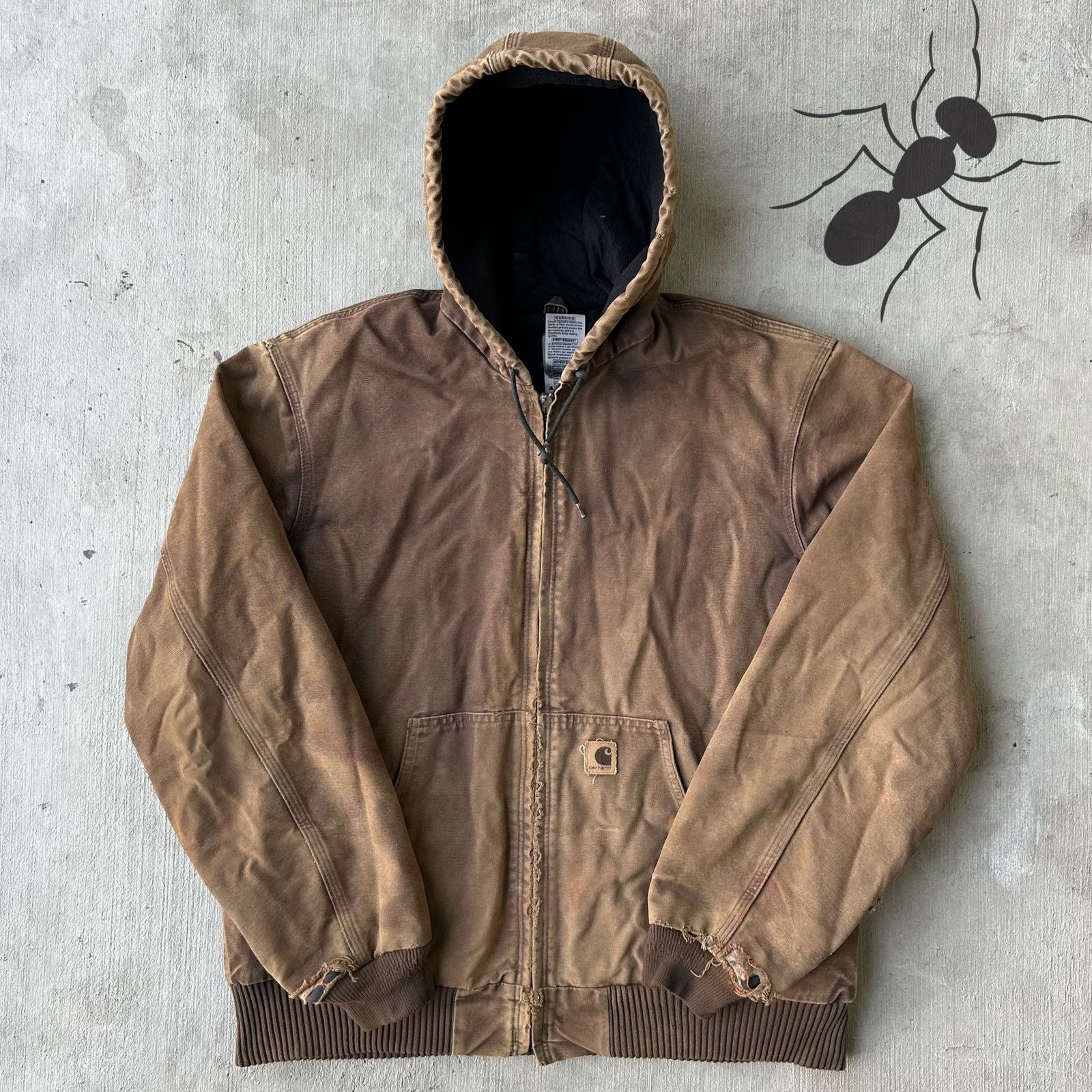 Vintage Y2K Carhartt J130 DKB brown hooded work wear jacket
