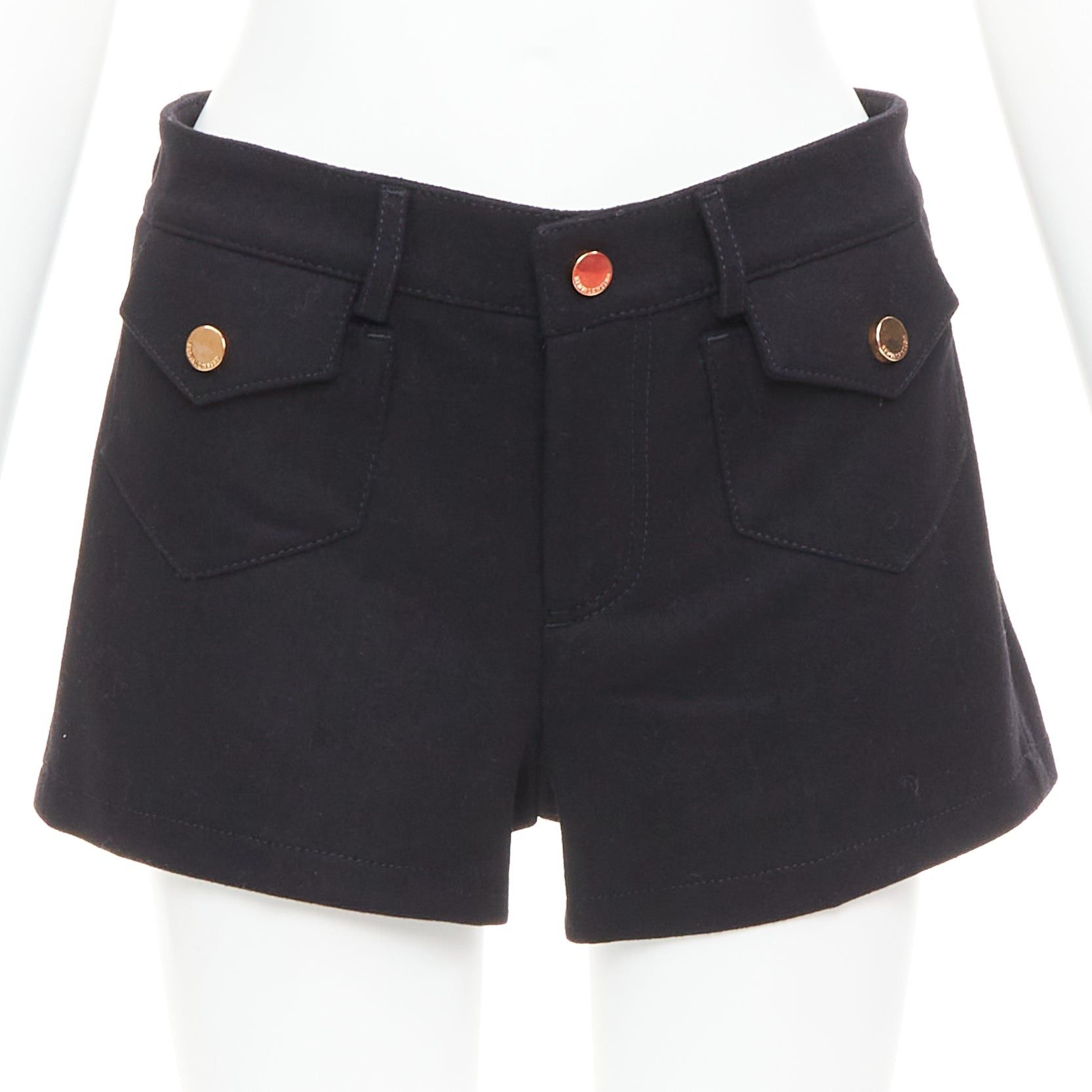 RED Valentino RED VALENTINO black wool blend gold logo buttons mini shorts IT38 XS Size 26" / US 2 / IT 38 - 1 Thumbnail