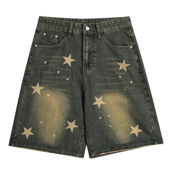 Japanese Brand Kanako x Gotou #30 Denim Short Star Printed Streetwear Size US 31 - 6 Thumbnail