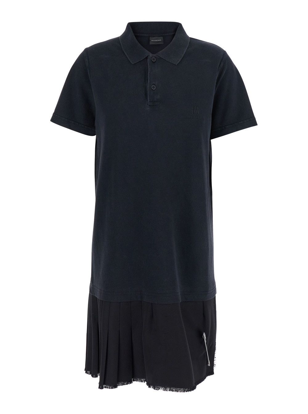 Balenciaga Black Layered Dress with Polo Shirt Style Collar and Safety Pin Detail in Cotton Woman Size M / US 6-8 / IT 42-44 - 1 Thumbnail