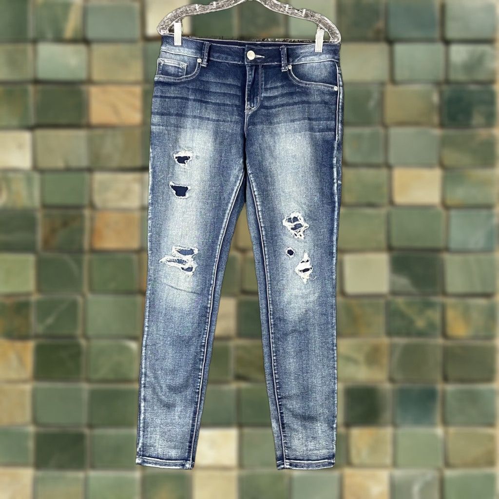 Vintage Maurices Jeans Skinny Distressed Blue Medium Women M Regular Size 32" / US 10 / IT 46 - 1 Thumbnail