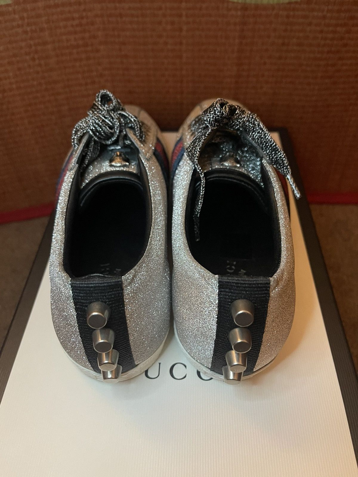 Designer × Gucci Gucci Bambi Web Silver Glitter Sneakers Sz 36 / 6 Size US 6 / IT 36 - 4 Thumbnail