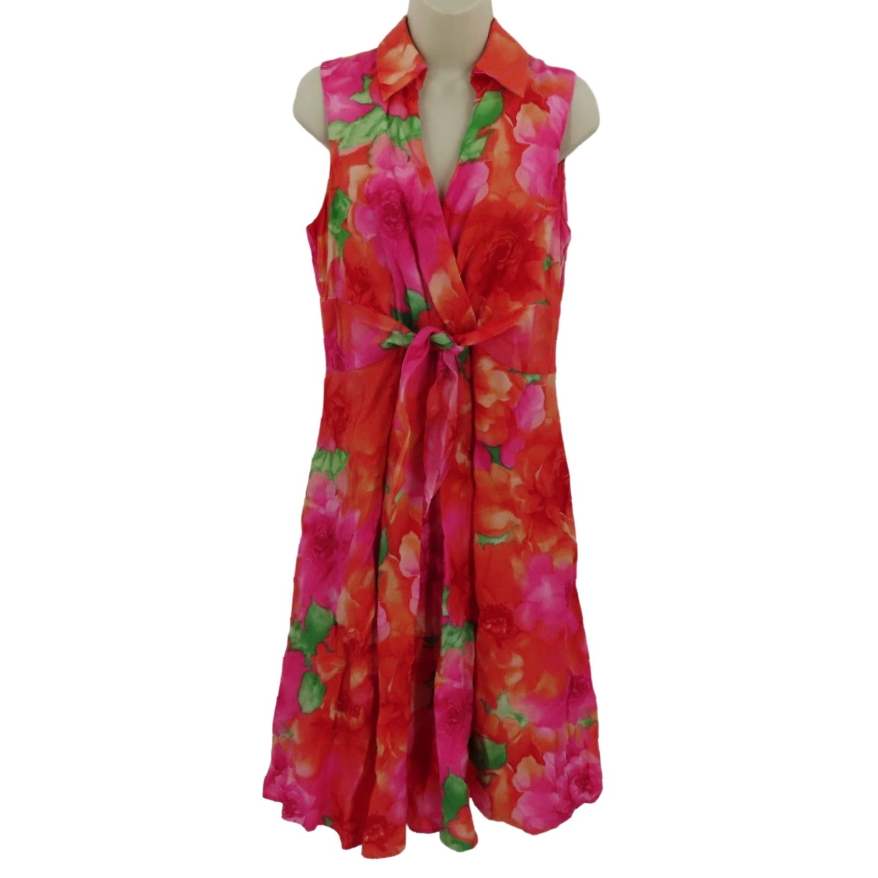 Jones New York Jones New York Women Dress Sundress Linen Floral Sleeveless Orange Pink Collar Knee Length Size 6 Size M / US 6-8 / IT 42-44 - 2 Thumbnail