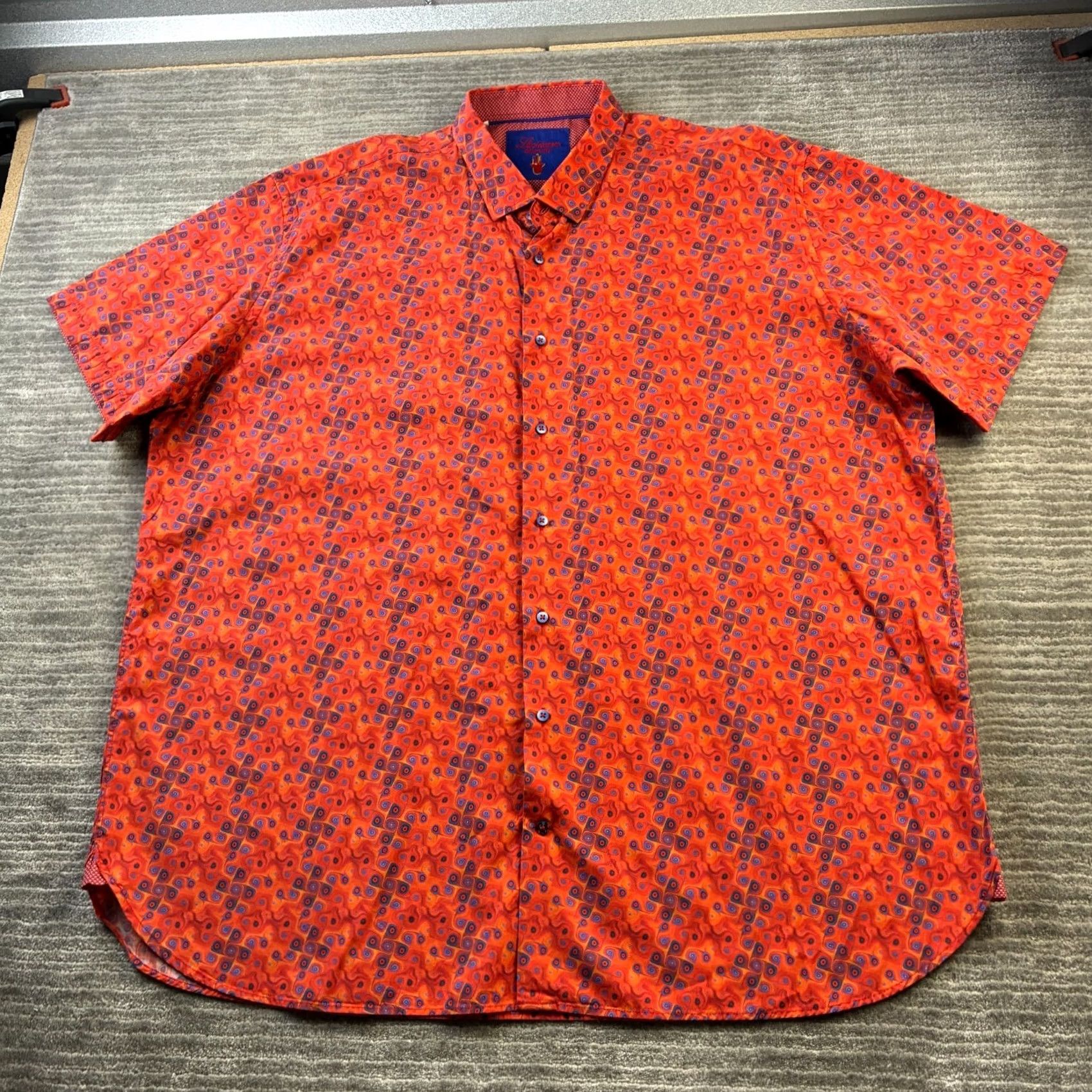 Luchiano Visconti Luchiano Visconti Shirt Mens 3XL XXXL Orange Flip Sleeve All Over Print Short Sleeve Button-Up Geometric Hawaiian Casual Business Travel Cotton Blue Size US XXL / EU 58 / 5 - 2 Thumbnail