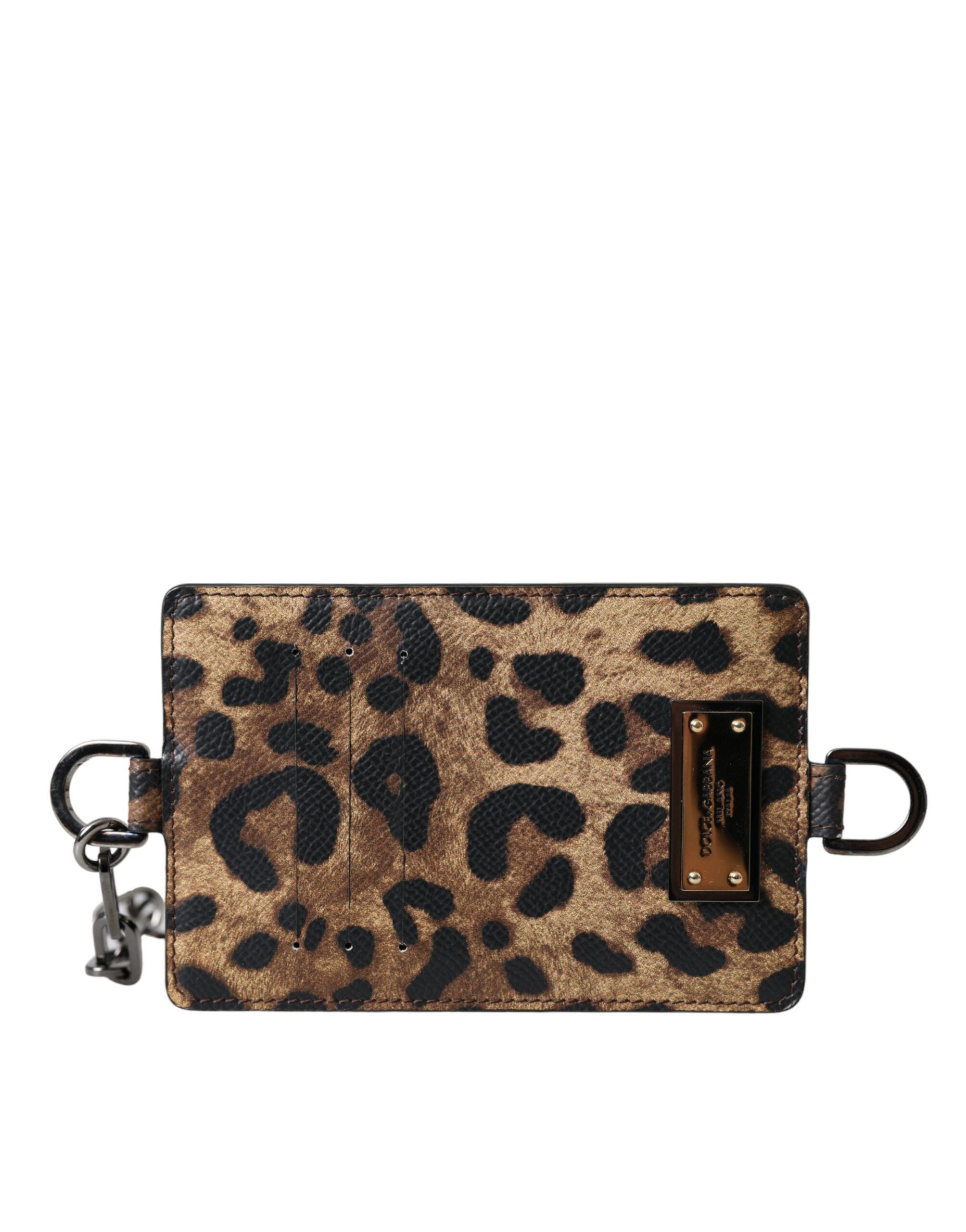 Dolce & Gabbana Brown Leather Leopard Print Logo Plaque Cardholder Women's Size ONE SIZE - 1 Thumbnail