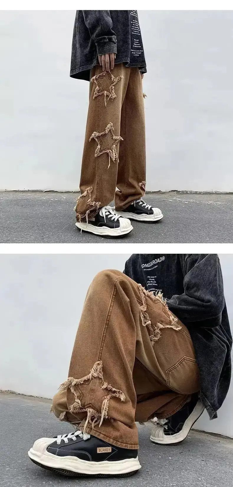 Japanese Brand baggy men's jeans stars embroidery Y2K hip-hop trousers Size US 32 / EU 48 - 5 Thumbnail