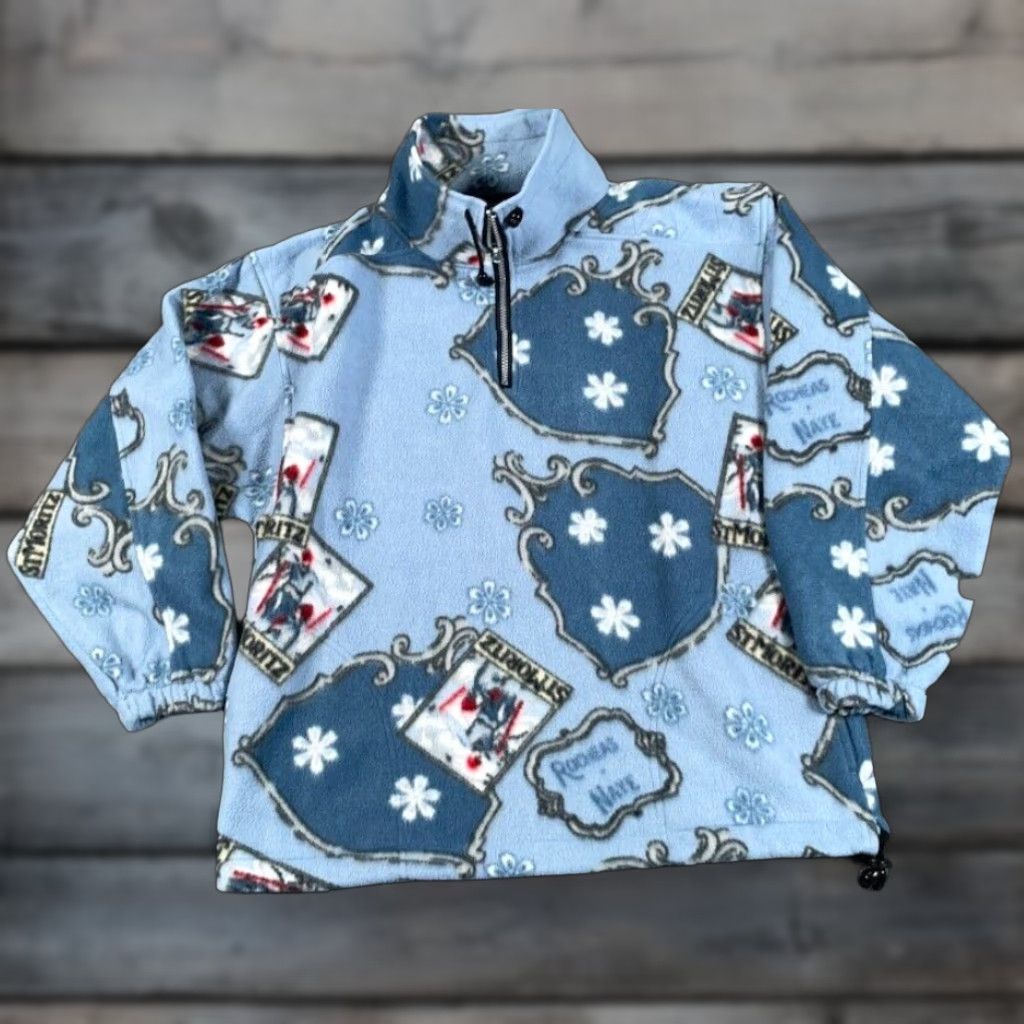 Etro Oversized Polar Fleece St. Moritz 1/4 Zip Pullover Women's Small Blue Ski Retro Size S / US 4 / IT 40 - 1 Thumbnail