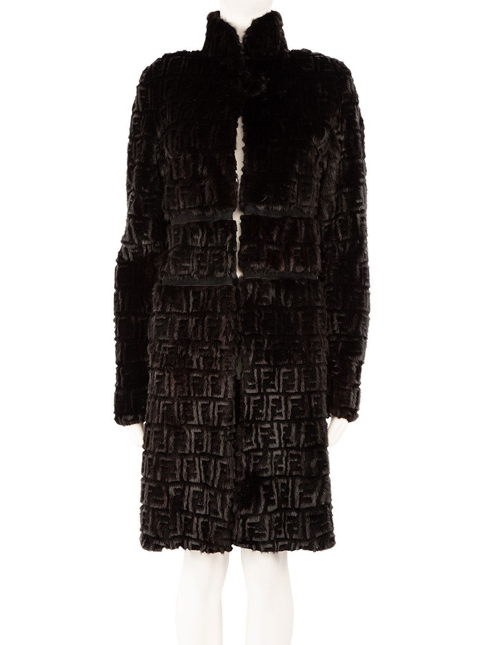 image of Fendi Vintage Black Fur Zucca Ff Logo Coat, Women's (Size Small)