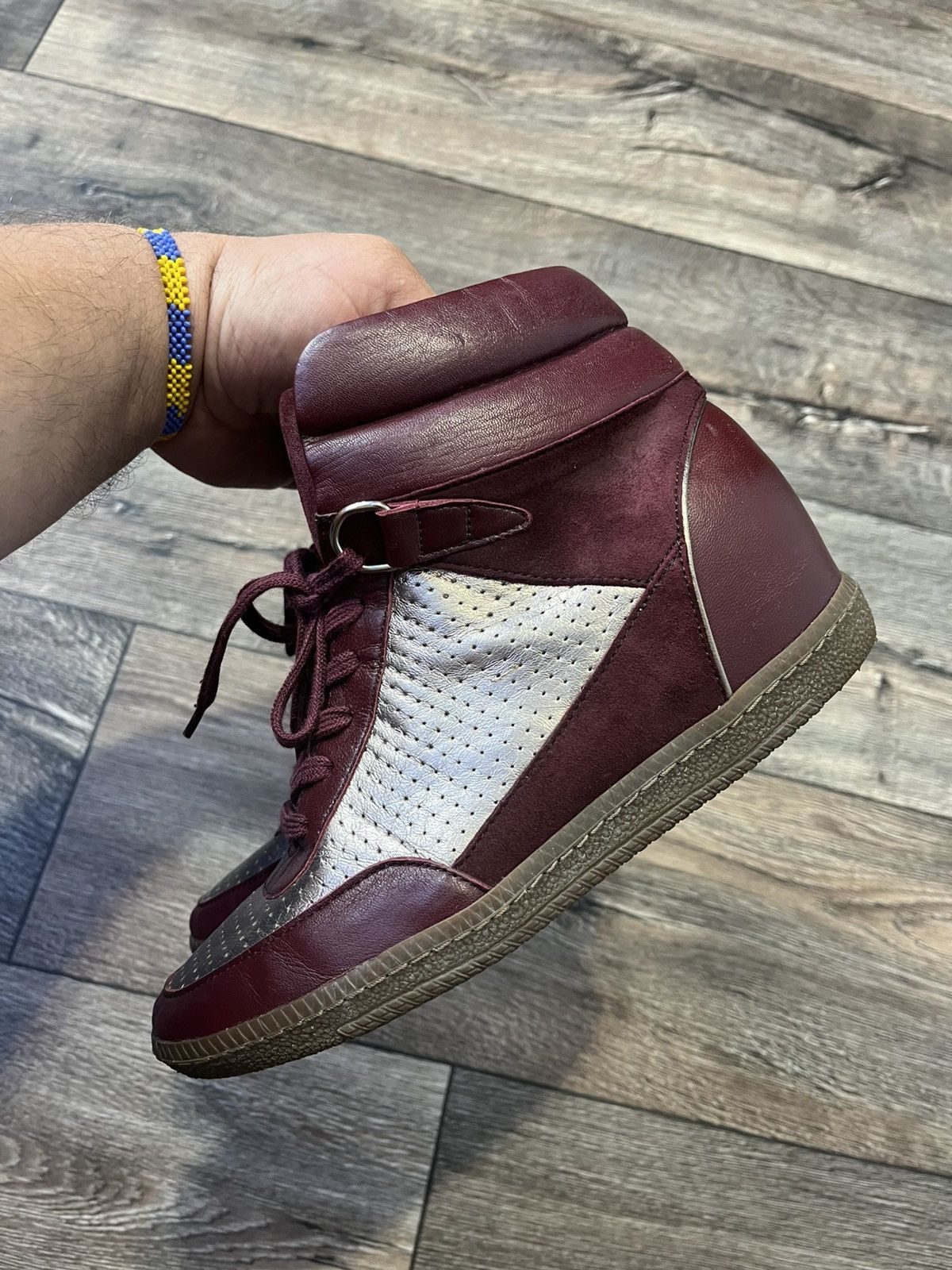 Sandro Sandro Leather Burgundy High Top Bobby Sneakers Marant Style Size US 7.5 / IT 37.5 - 3 Thumbnail