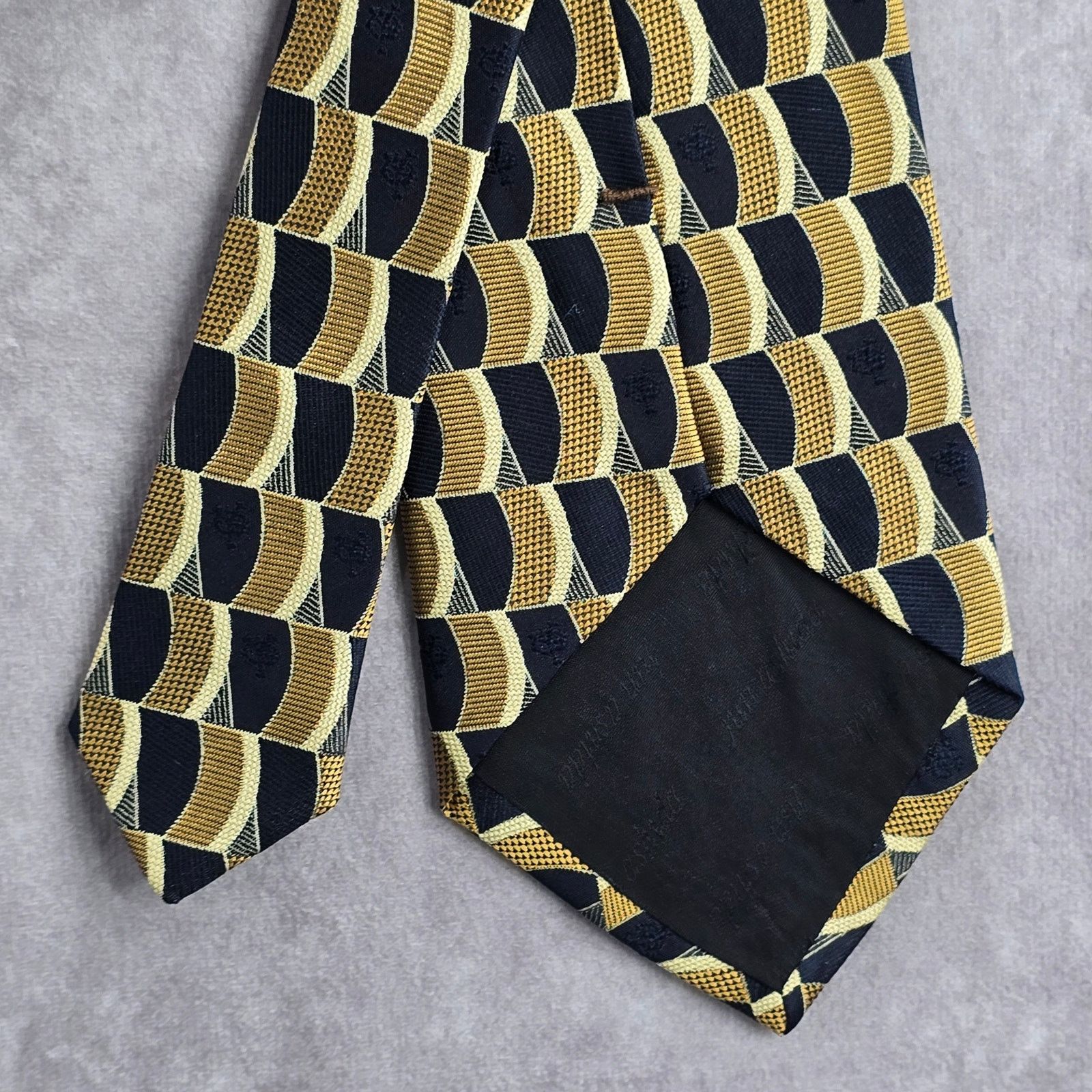 Other Jun Ashida Gold Blue Geometric 100% Silk Neck Tie NWOT Size 28 - 6 Thumbnail