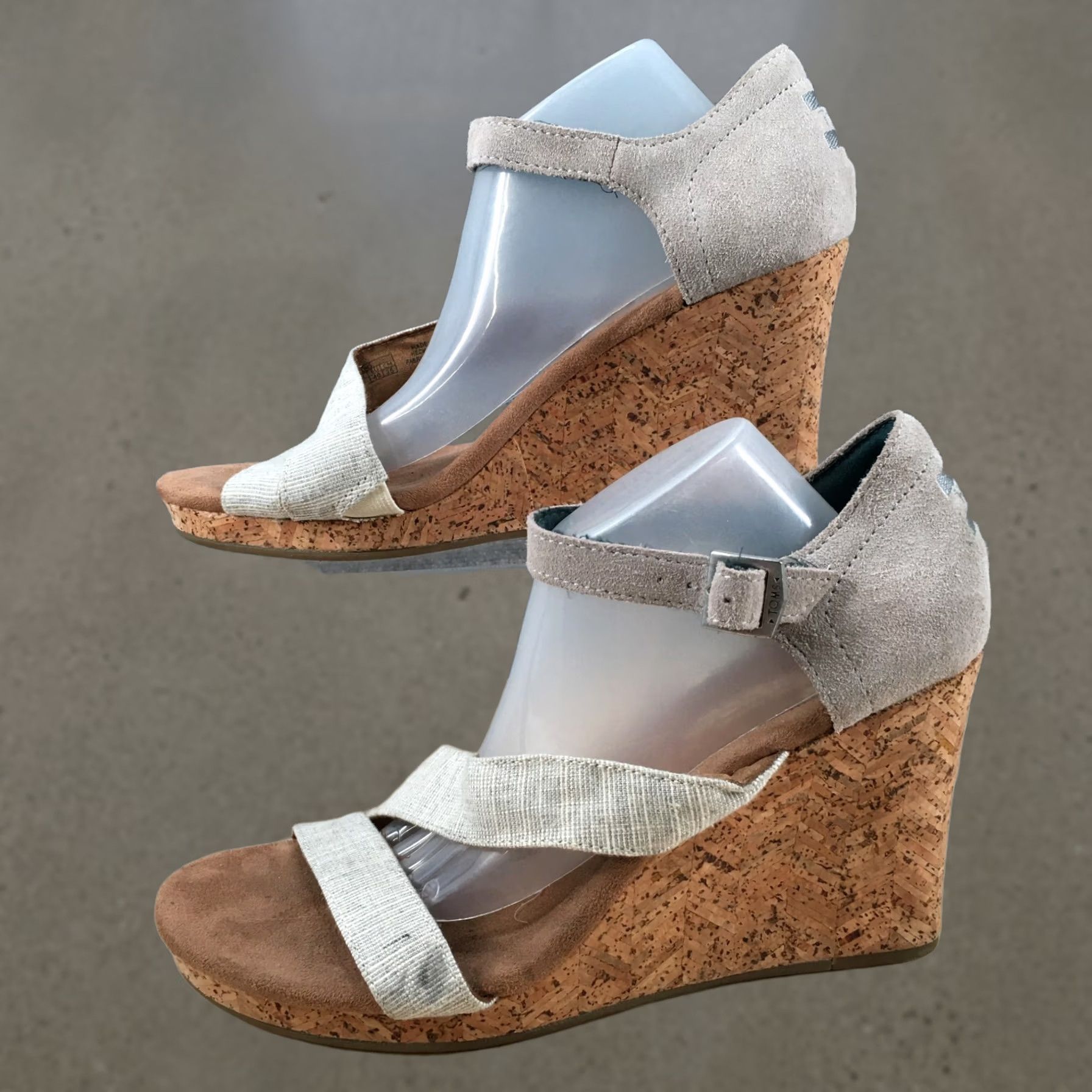 Toms TOMS Clarissa Beige Strappy Wedge Heel Open Toe Sandals Womens 9 Power Duo Ankle Strap Casual Shoes Size US 9 / IT 39 - 1 Thumbnail