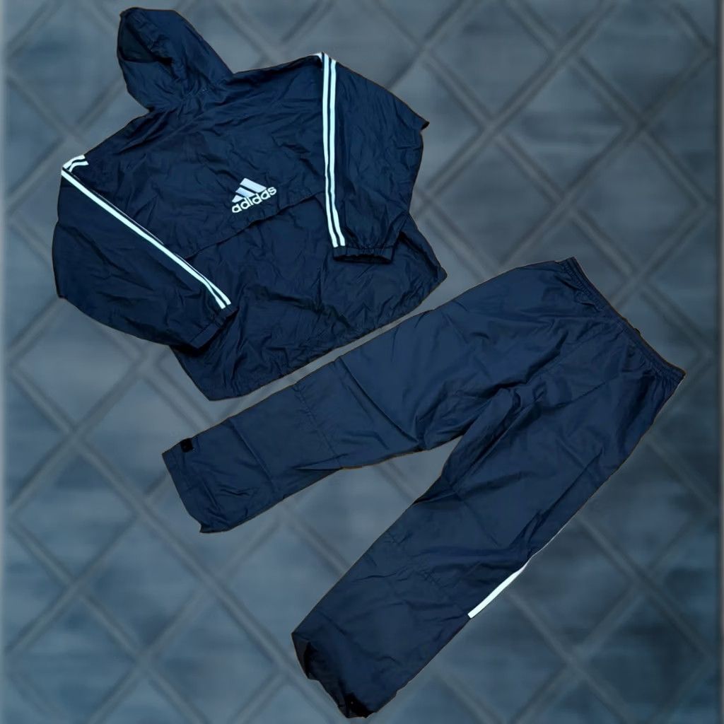 Adidas VTG Adidas Track Suit Mens M/XL Black 2 Piece Windbreaker Set Jacket Pants Striped 90s Size 40R - 1 Thumbnail
