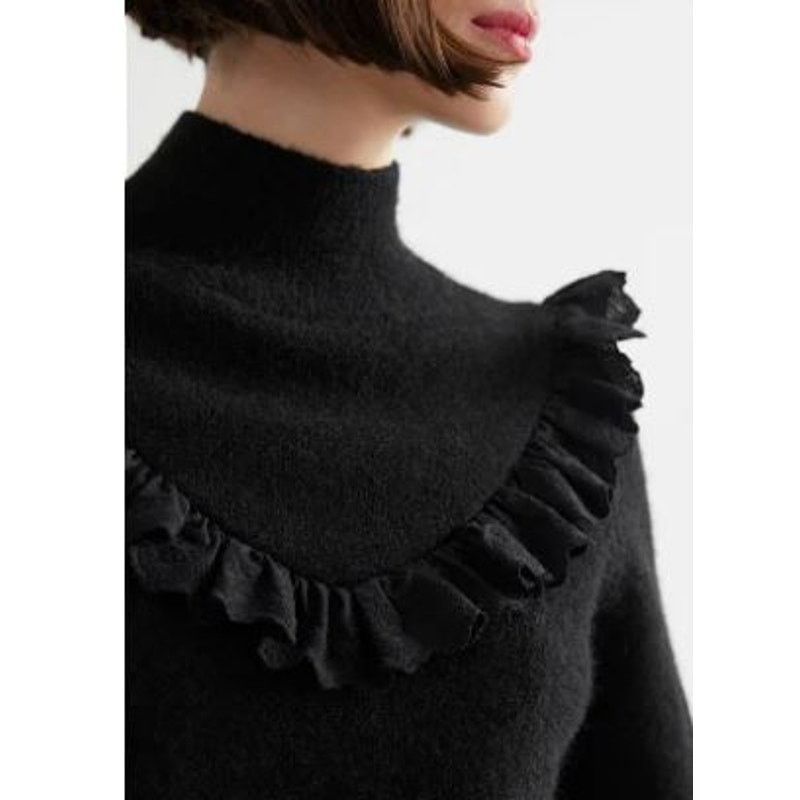 & Other Stories Ruffled Turtleneck Knit Sweater Black Women